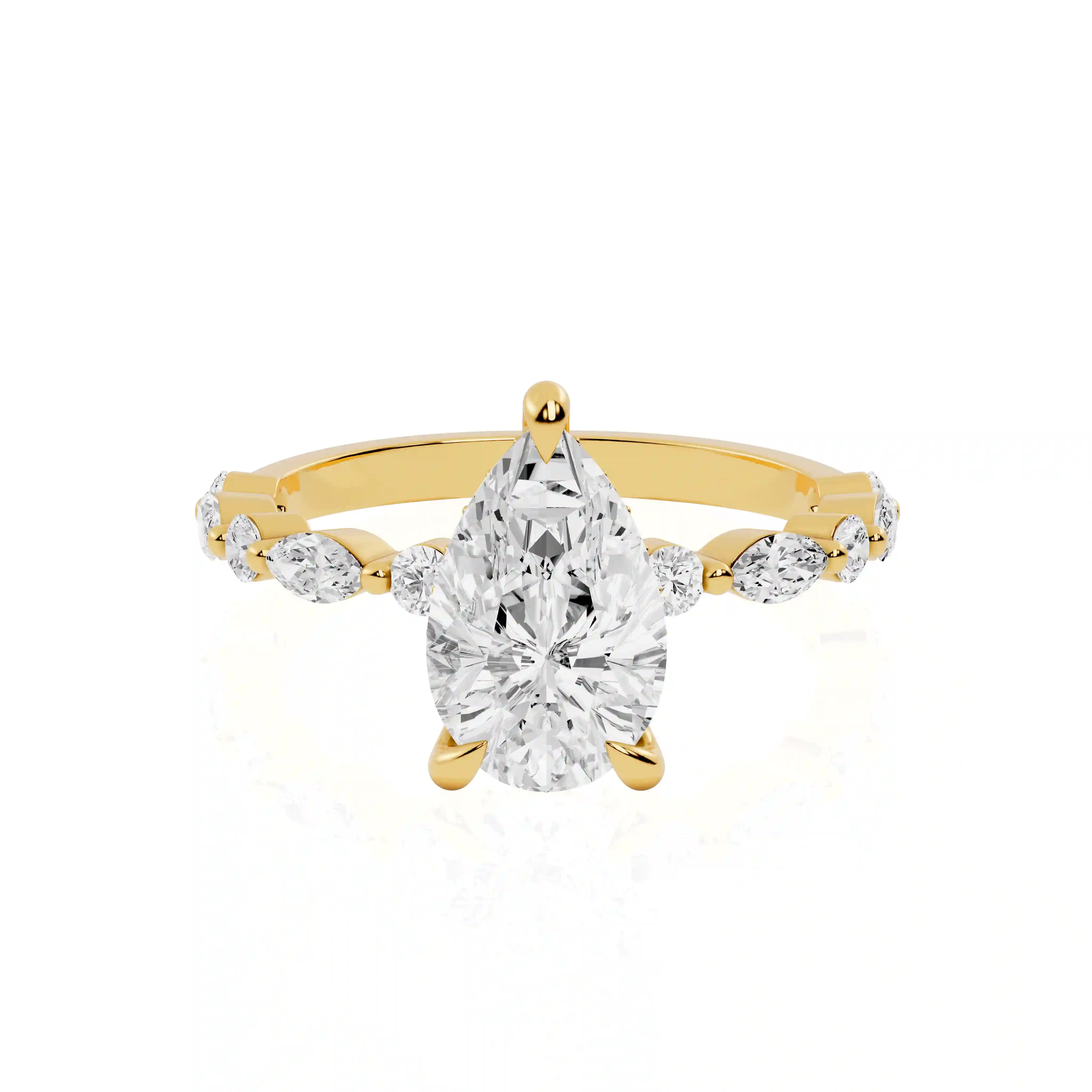 Hidden Halo With Side Marquise Lab Diamond Ring | Bilbao Horizon