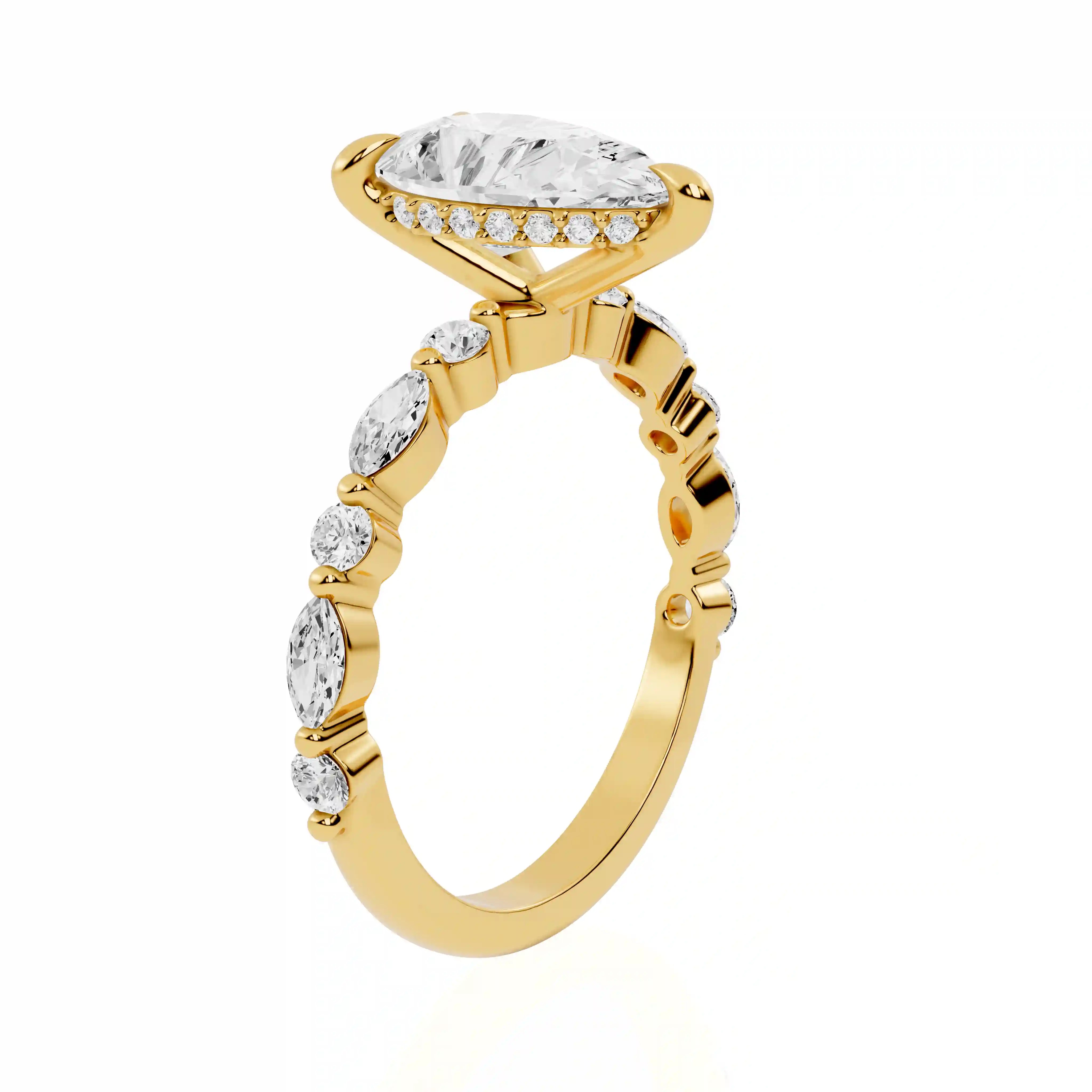 Hidden Halo With Side Marquise Lab Diamond Ring | Bilbao Horizon