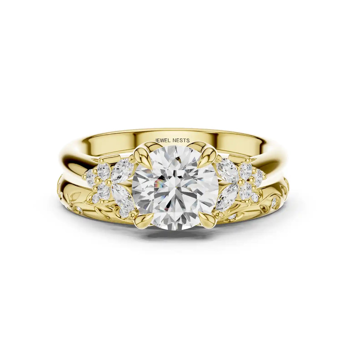 Nature Inspired Round Diamond Engagement Ring Set | Mavala Mirage