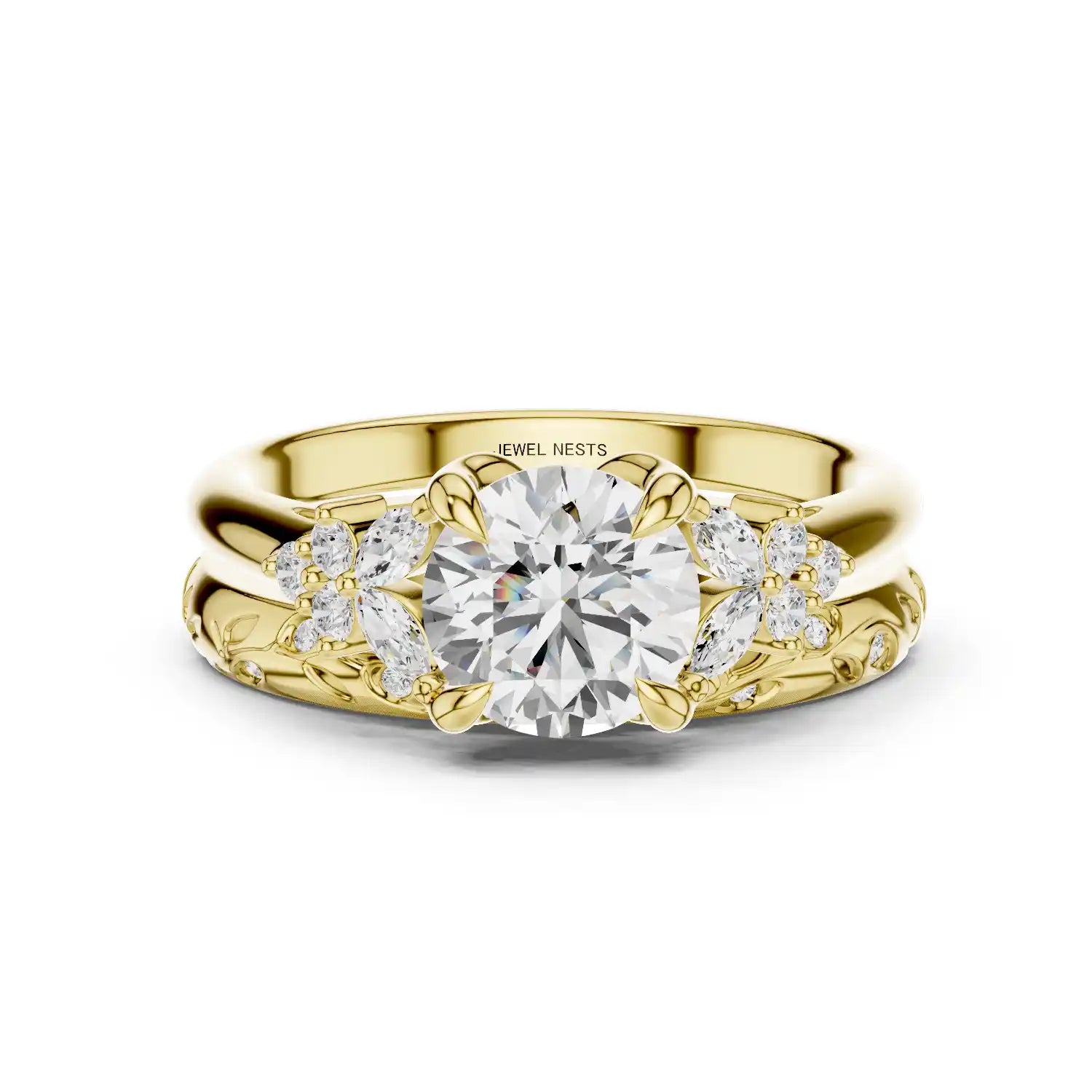 Nature Inspired Round Diamond Engagement Ring Set | Mavala Mirage