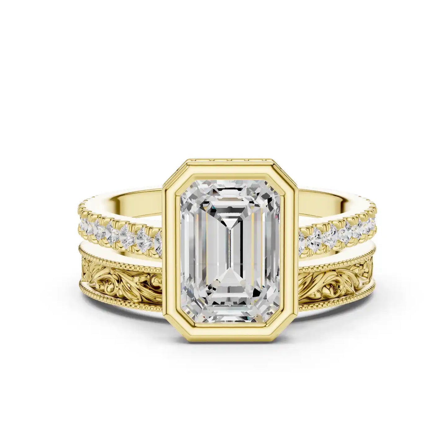 Emerald Cut Lab Grown Diamond Engagement Ring Set | Veer Elite
