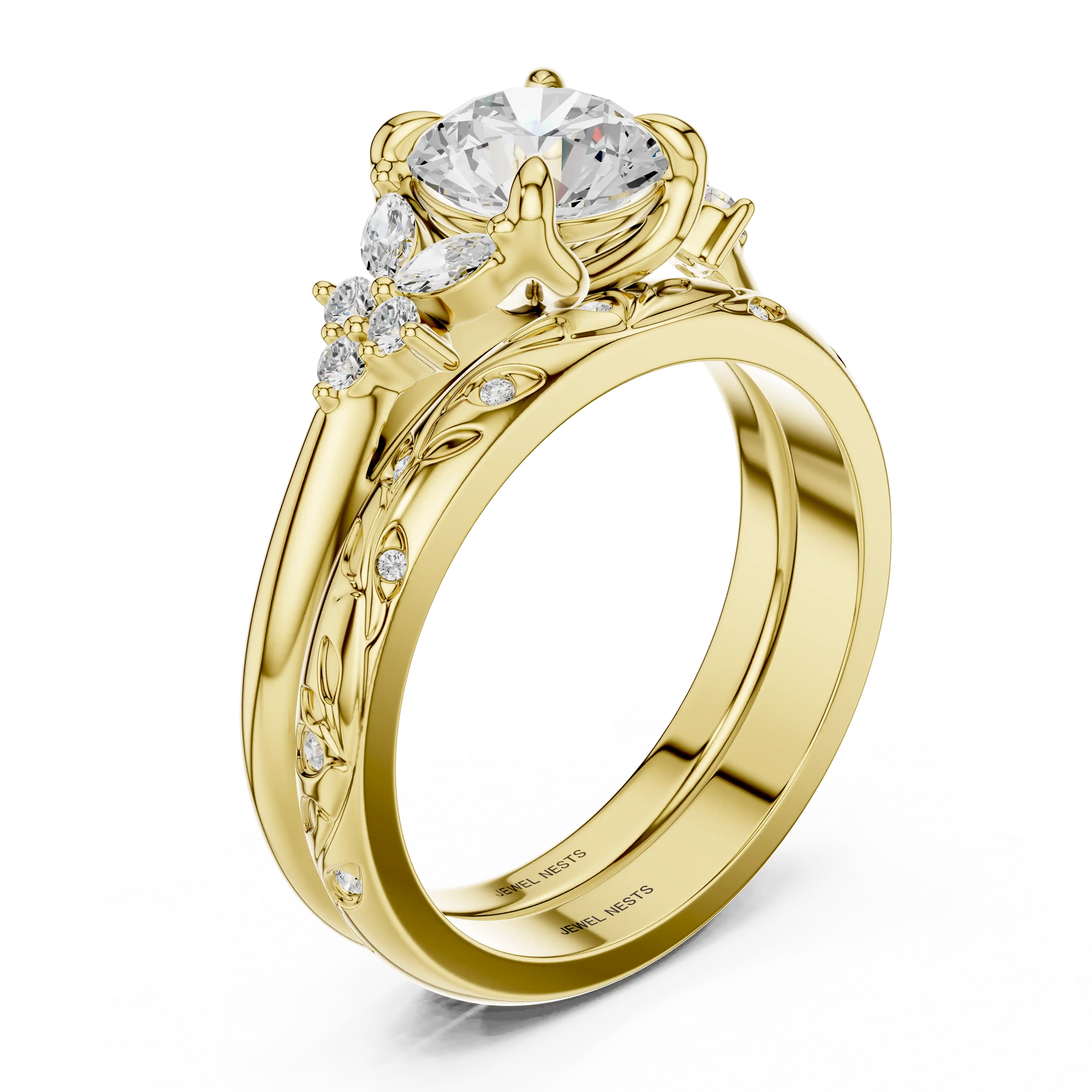 Nature Inspired Round Diamond Engagement Ring Set | Mavala Mirage