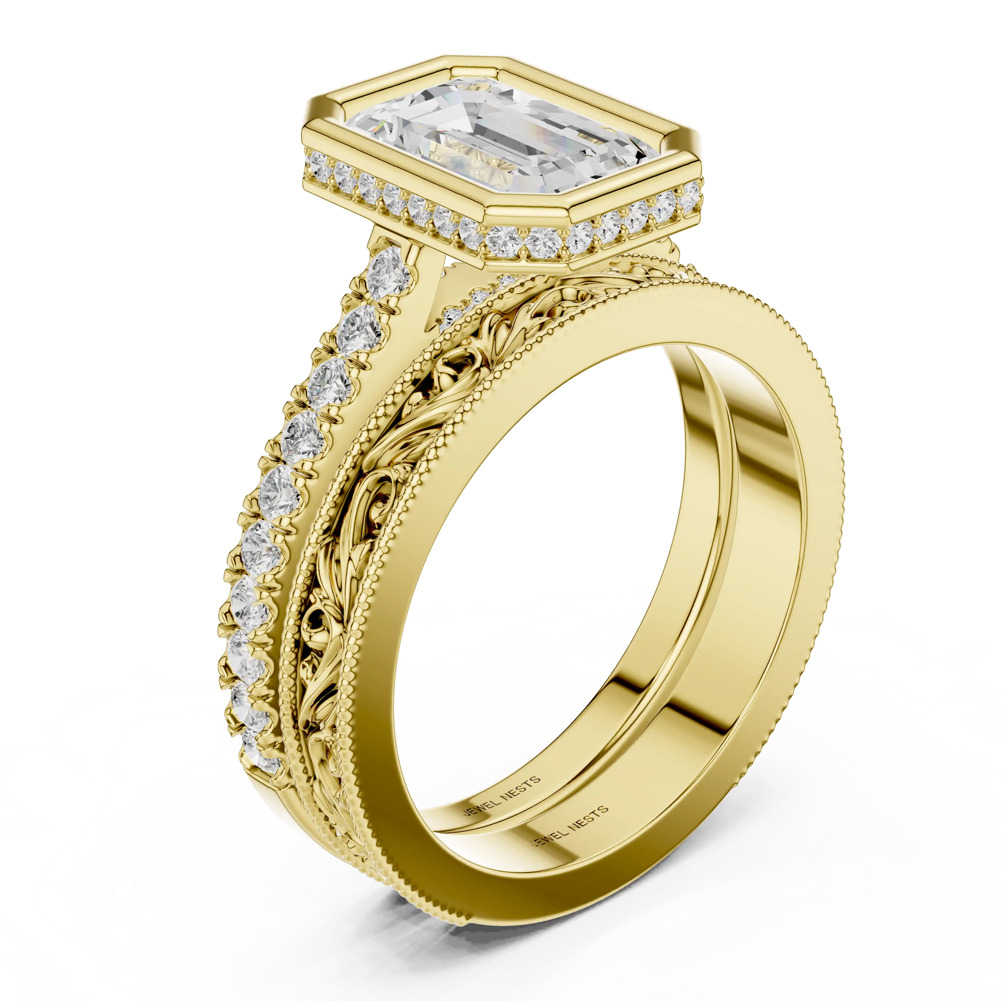 Emerald Cut Lab Grown Diamond Engagement Ring Set | Veer Elite