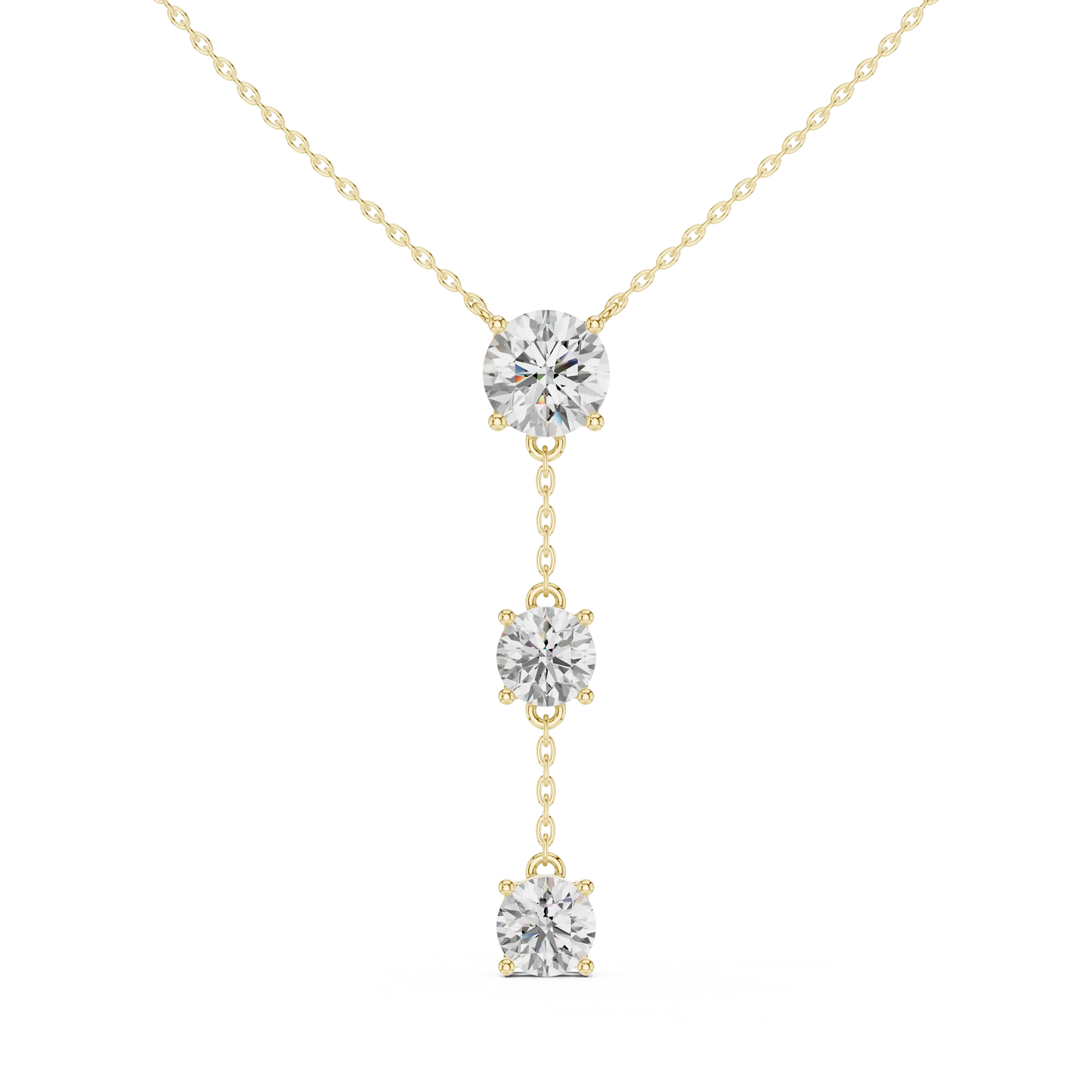 Three-Stone Drop Round Lab Grown Diamond Necklace | Brillia