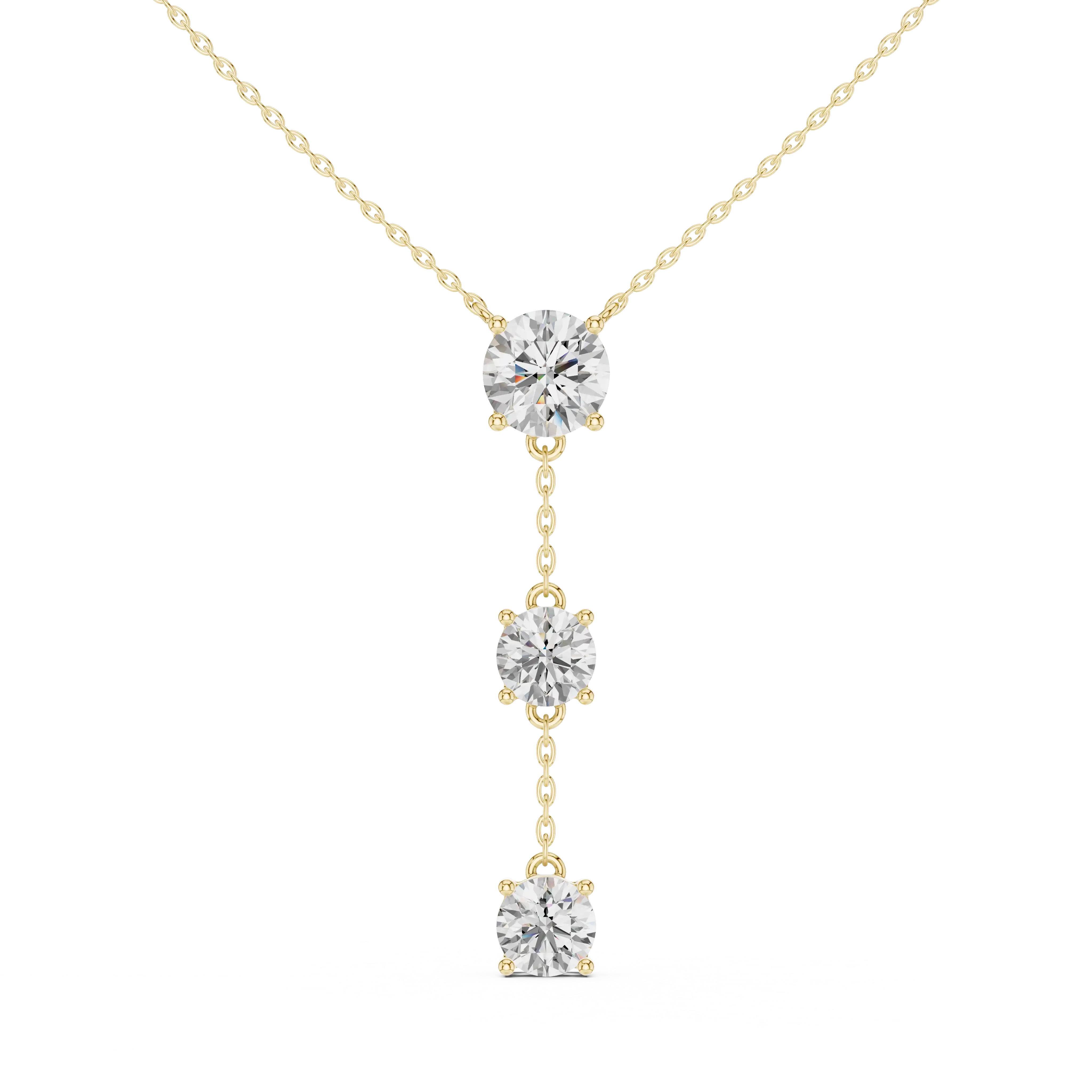 Three Stone Drop Round Lab Grown Diamond Necklace