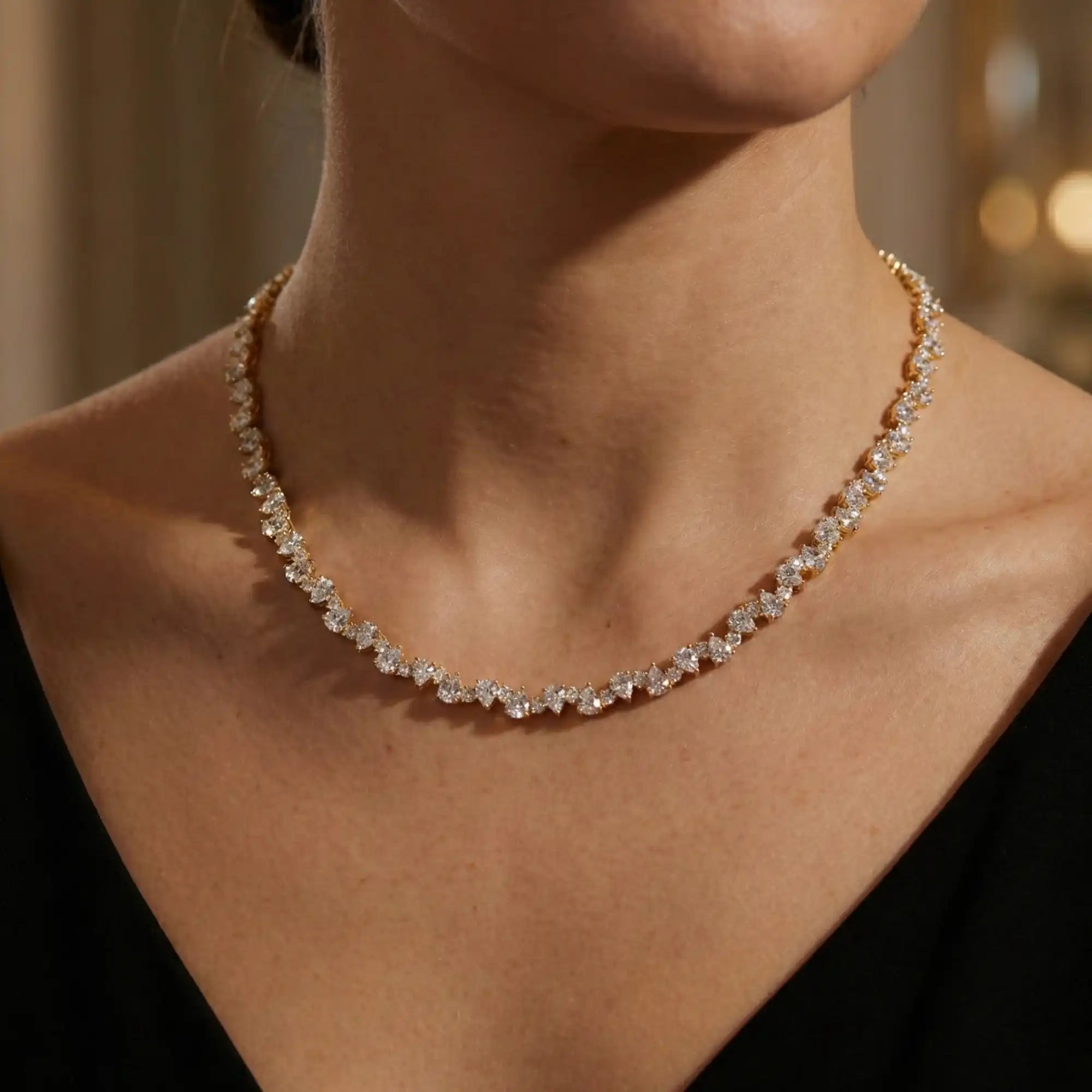 Pear & Round Lab Grown Diamond Tennis Necklace | Marigold