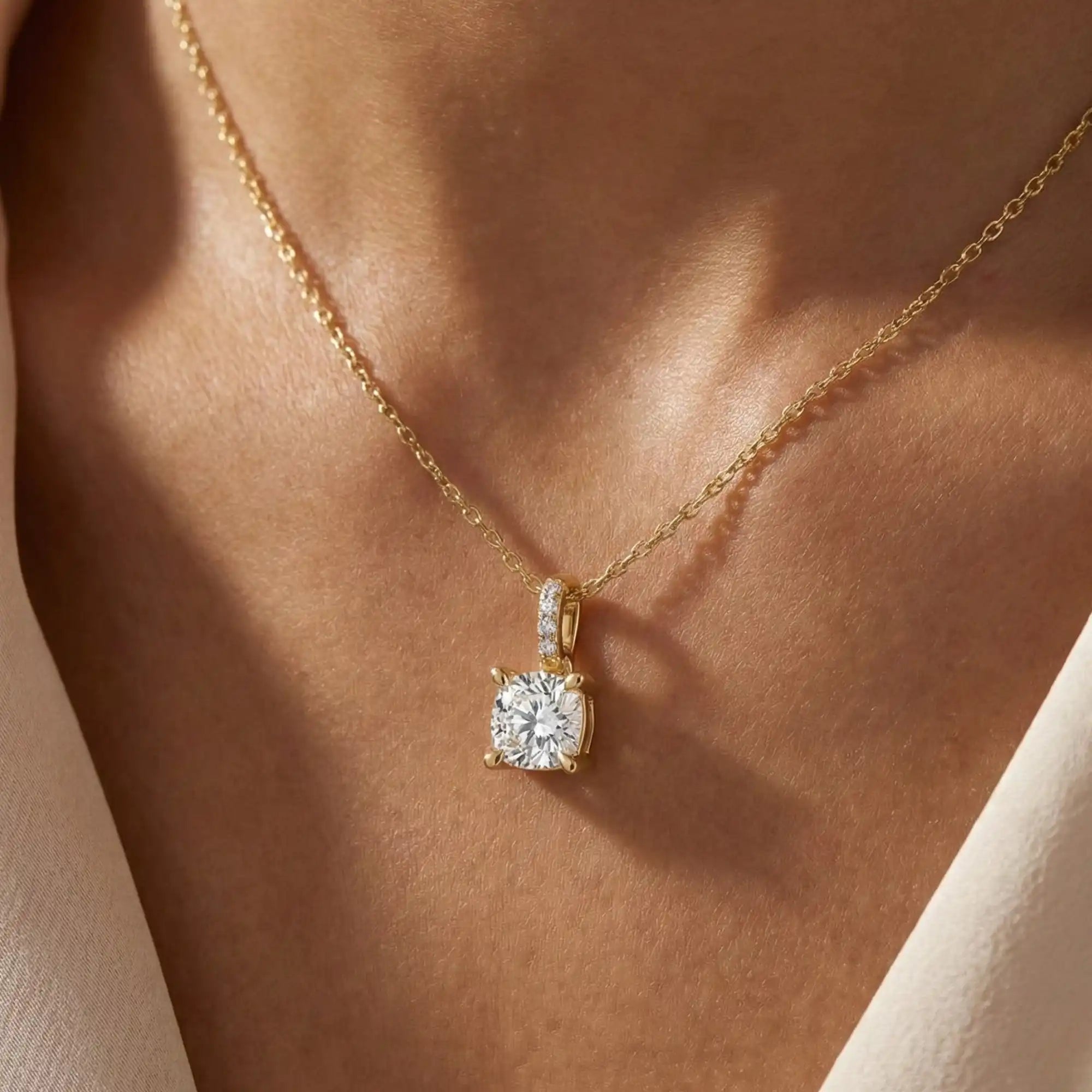 Cushion Cut Lab Grown Diamond Solitaire Necklace - Artisan Love Basket | Rowena