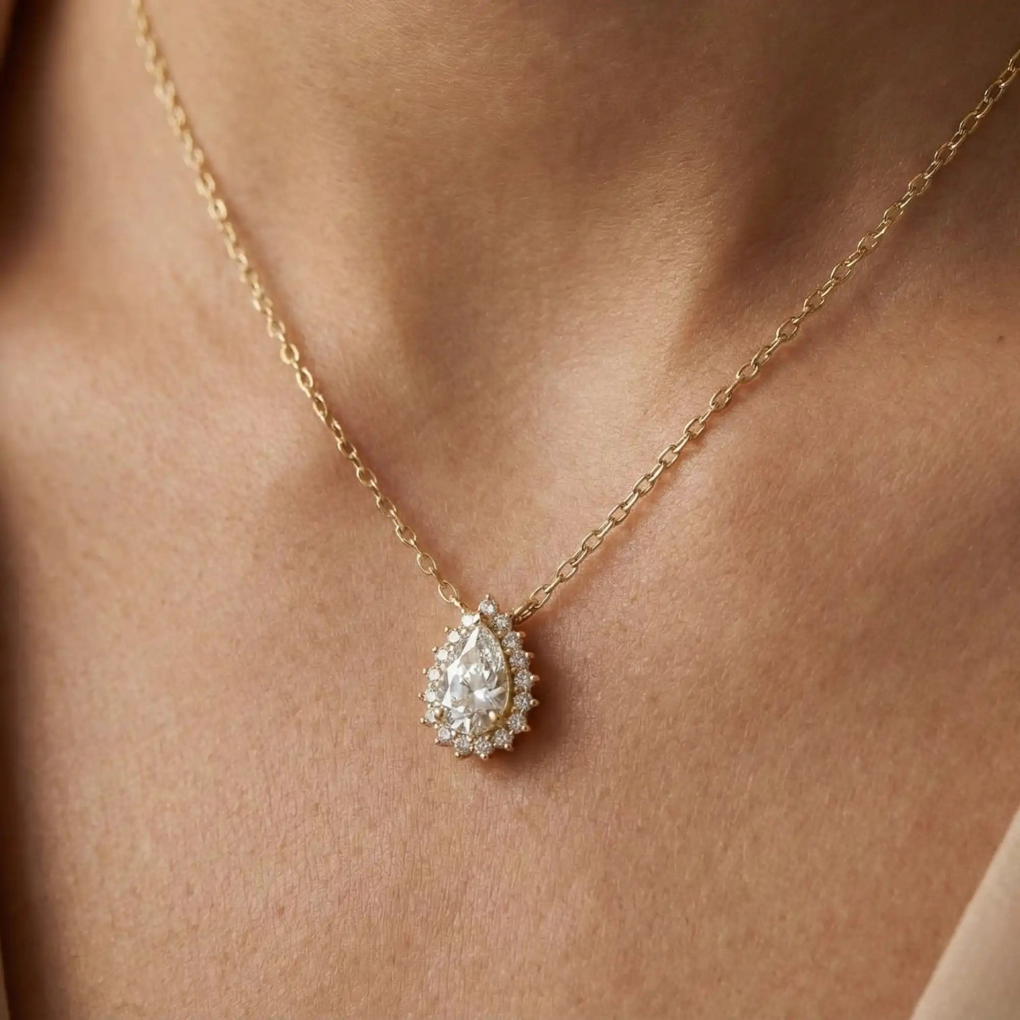 Pear Cut Lab Grown Diamond Bubble Halo Necklace | Opaline
