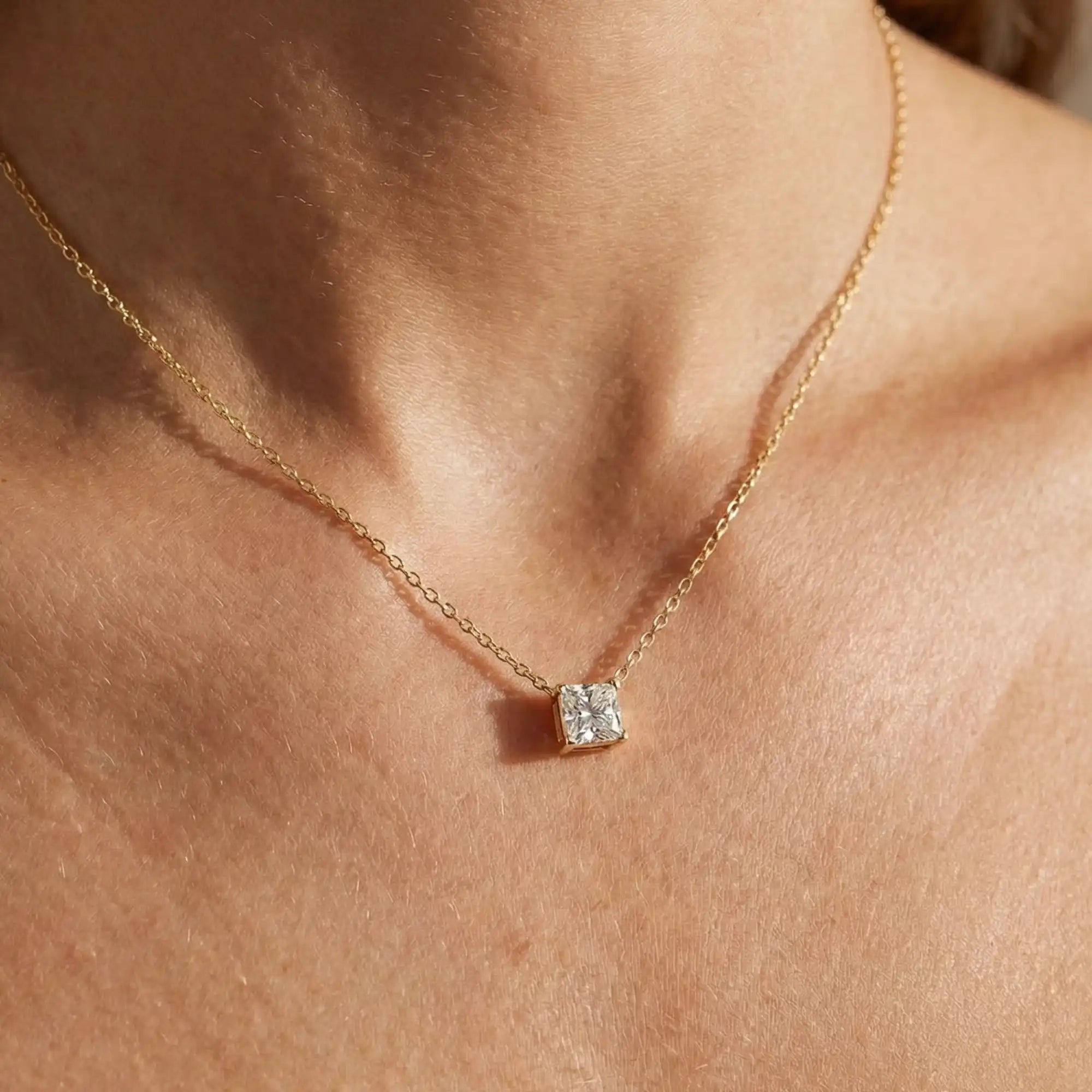 Princess Cut Lab Grown Diamond Solitaire Necklace | Jolie