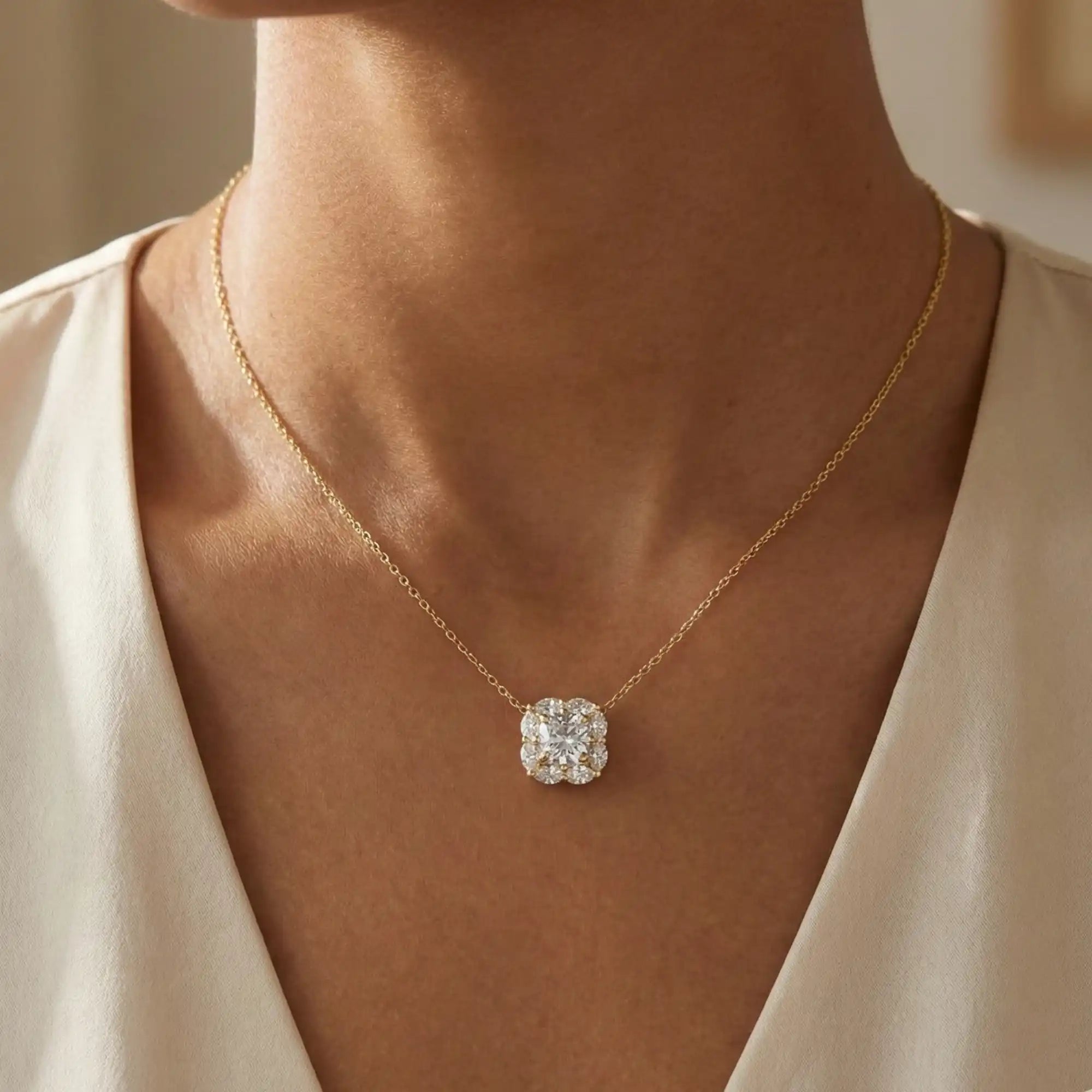Cushion Cut & Pear Lab Grown Diamond Solitaire Necklace | Velvet
