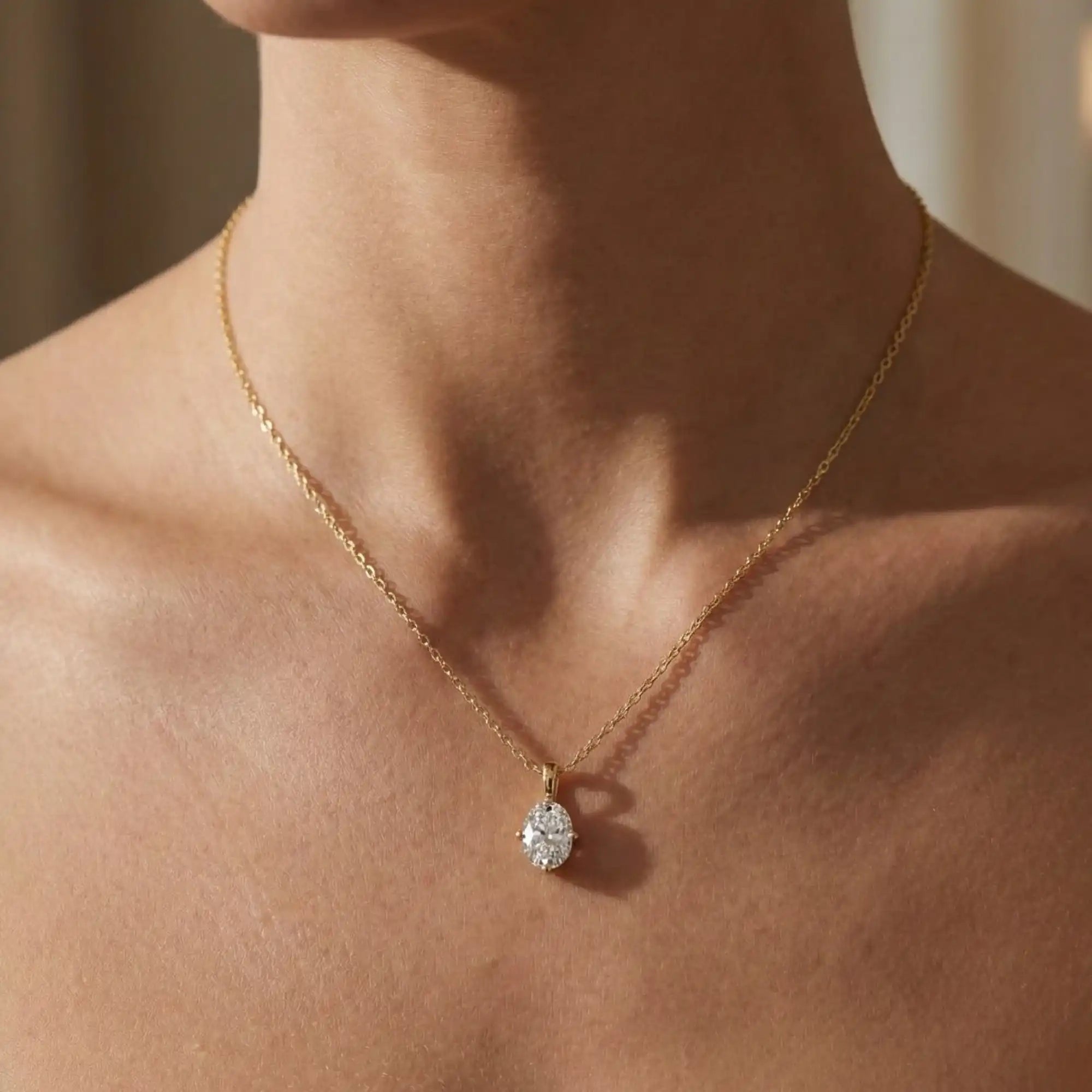 Oval Cut Lab Grown Diamond Compass Set Solitaire Necklace | Juniper