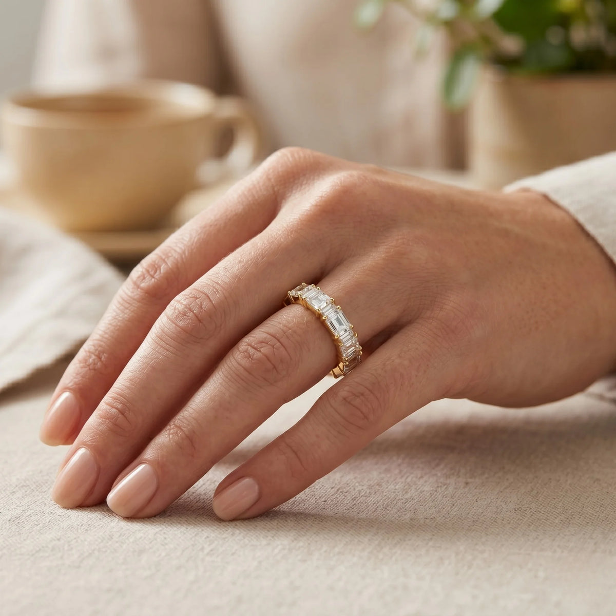 Emerald & Baguette Diamond Band | Meriana