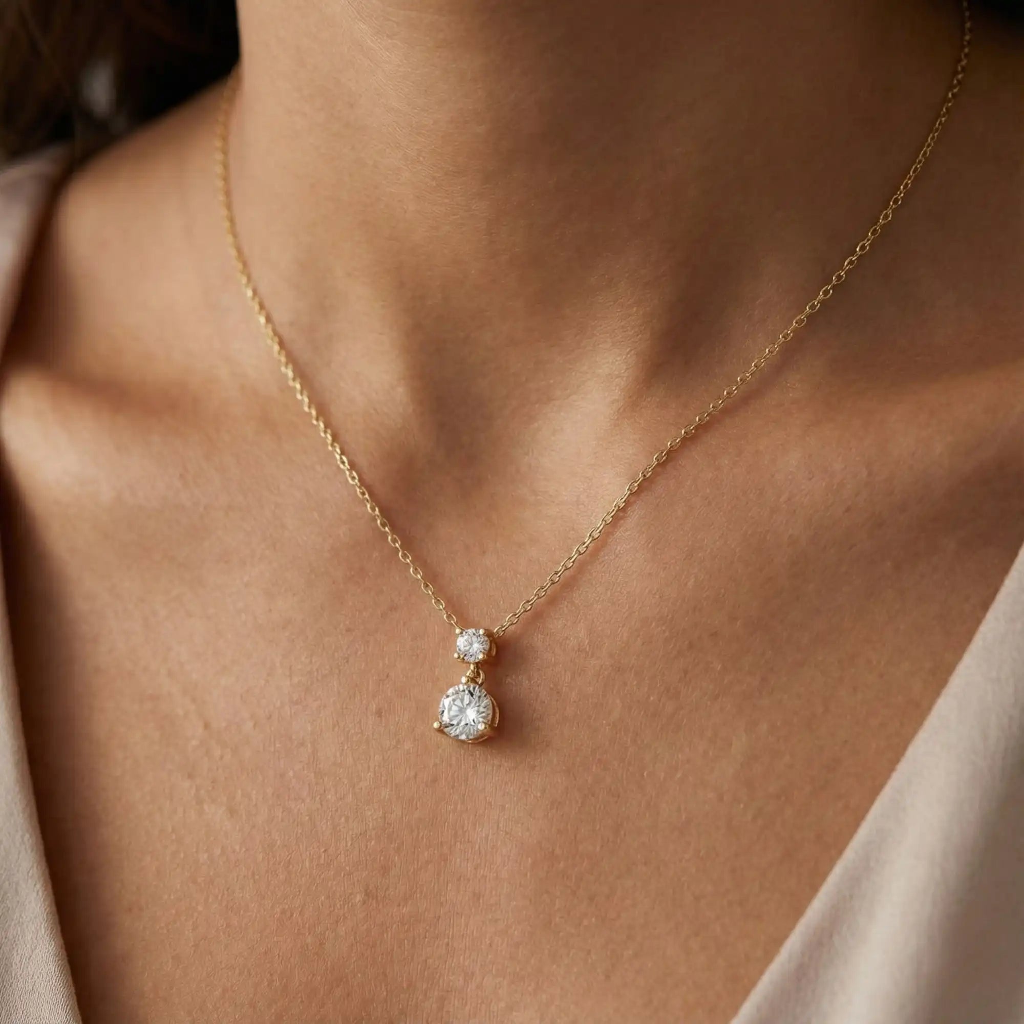 Round Lab Grown Diamond Drop Necklace | Solene