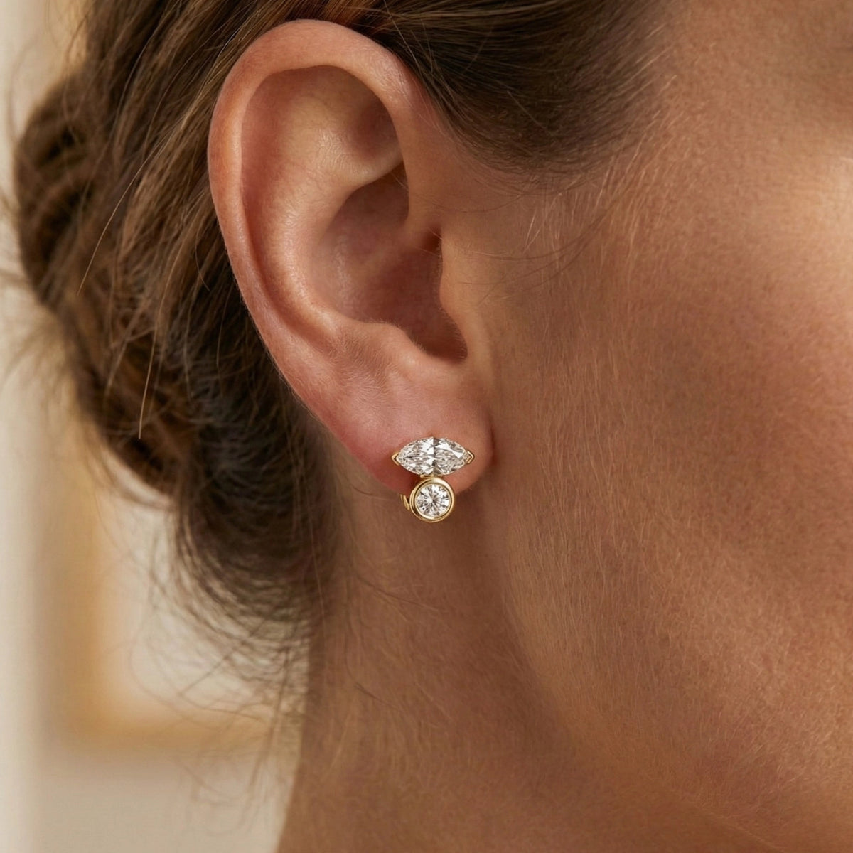 Lab Grown Diamond Earrings - Marquise & Round Brilliant Design | Hiwotia