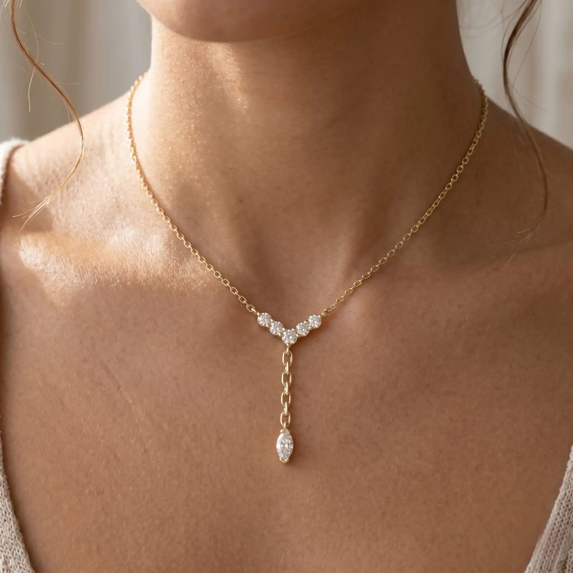 Marquise & Round Diamond Chevron Y-Necklace | Liana