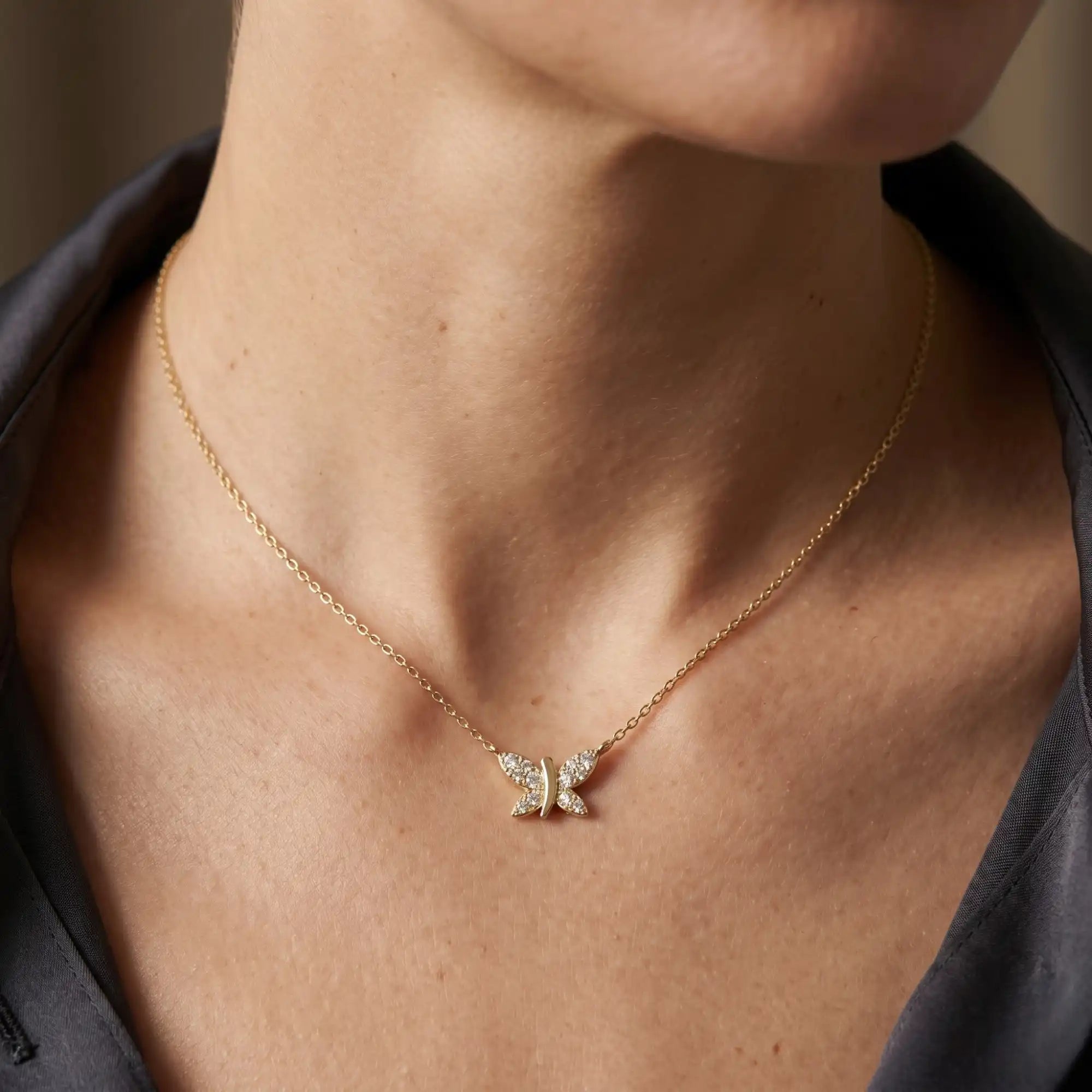 Petite Butterfly Pavé Diamond Necklace | A Shimmer of Grace - Lyra