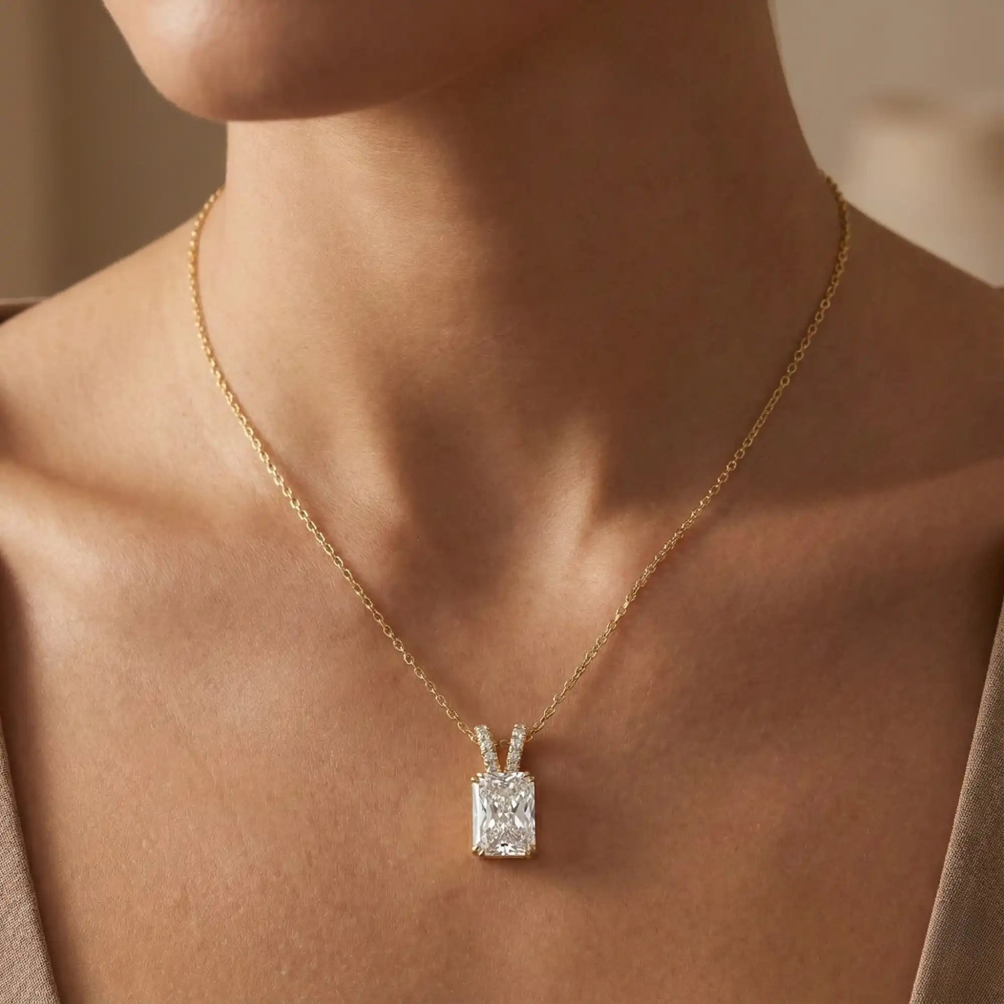 Radiant Cut Lab Grown Diamond Solitaire Necklace | Isabeau