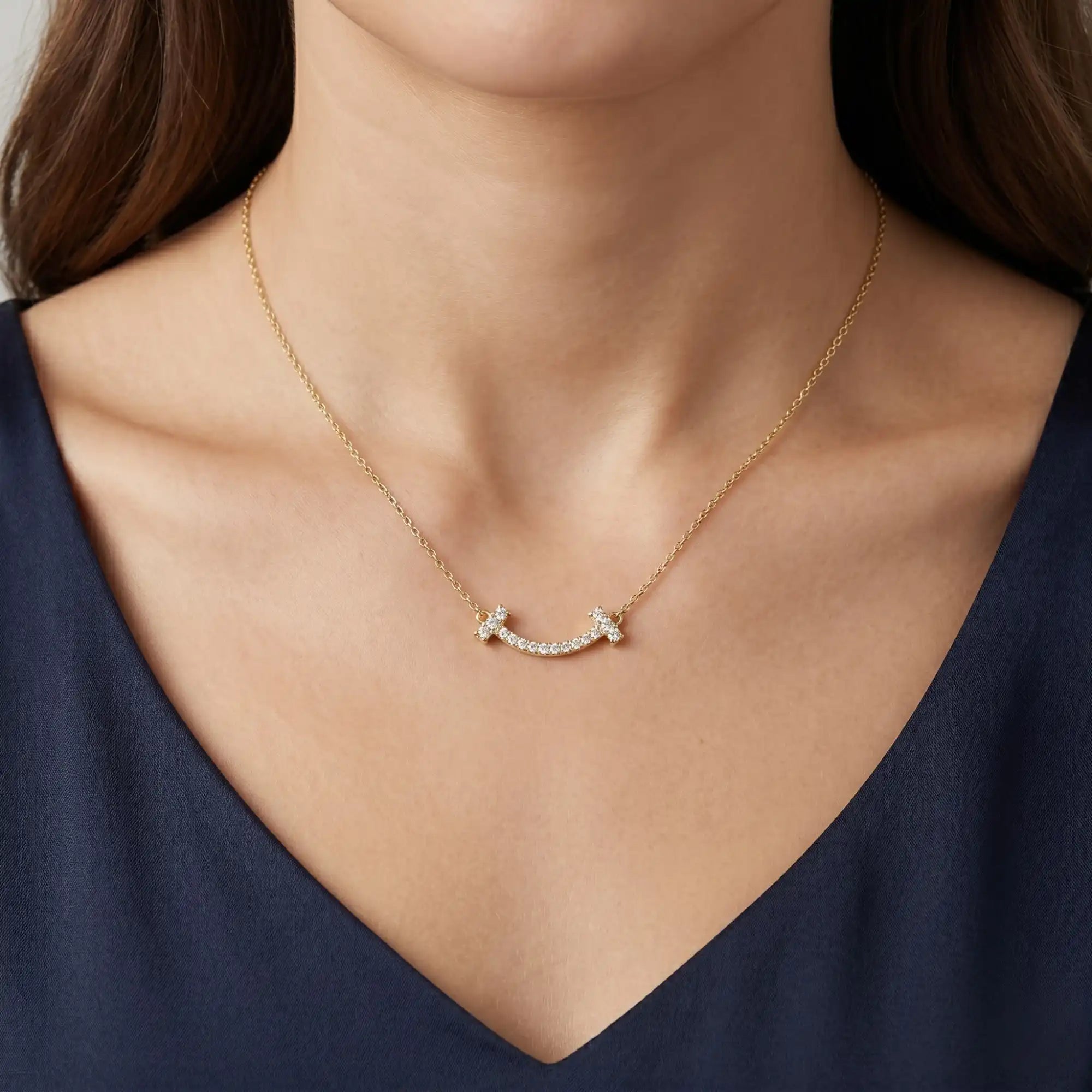 Curved Diamond Smile Necklace | Avery