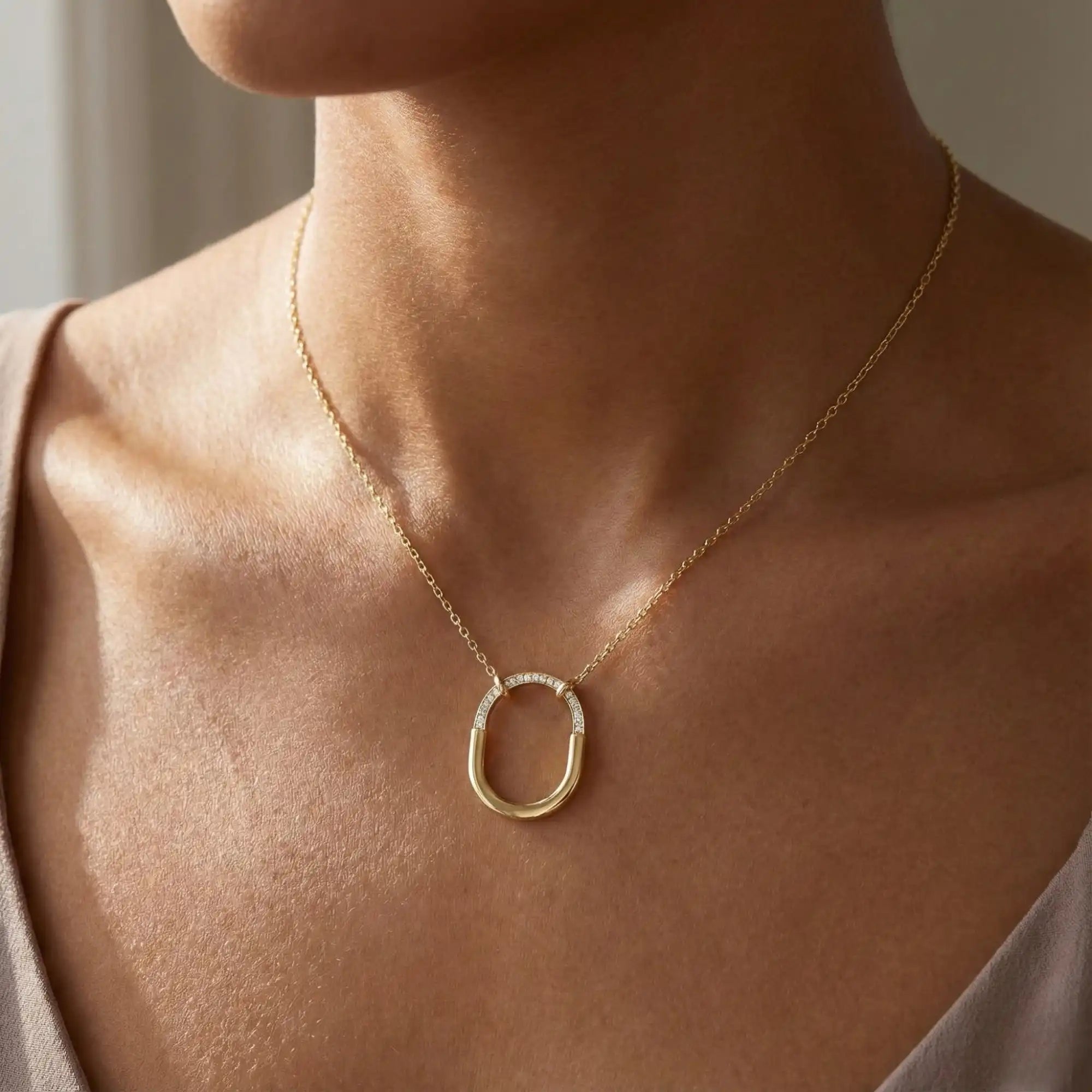 Curved Diamond Horseshoe Necklace | A Modern Icon of Luck - Clover
