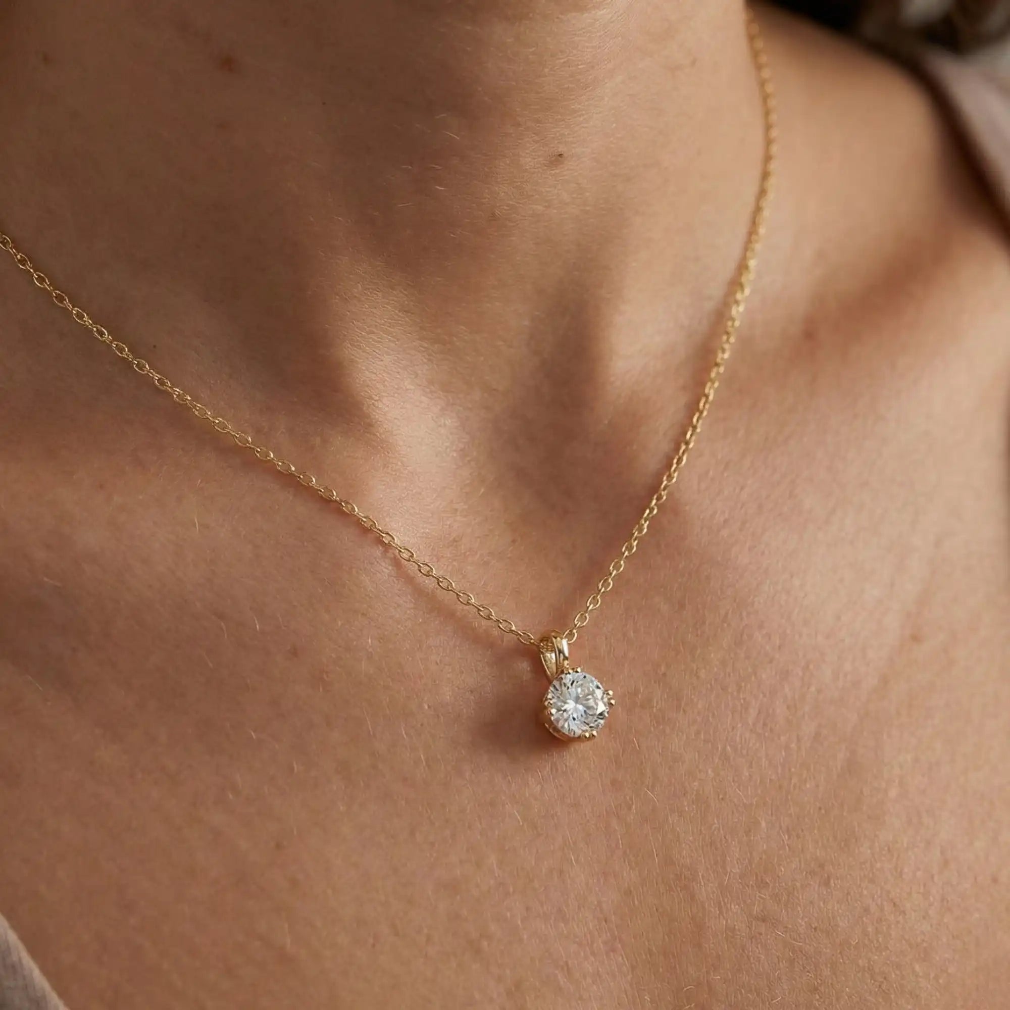 Round Cut Lab Grown Diamond Double-Prong Solitaire Necklace | Juno