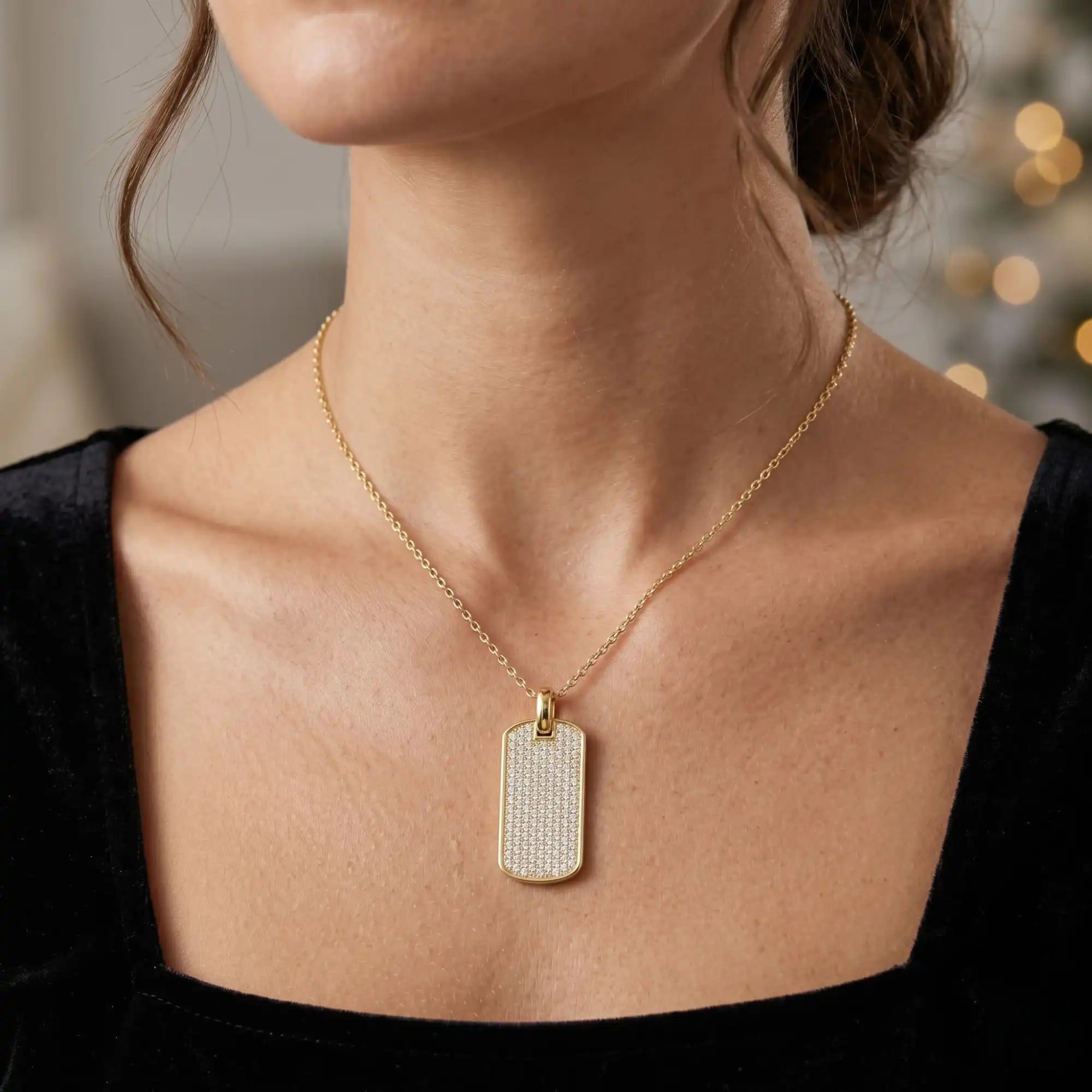 Pavé Diamond Dog Tag Necklace | A Bold Statement of Modern Luxury - Major