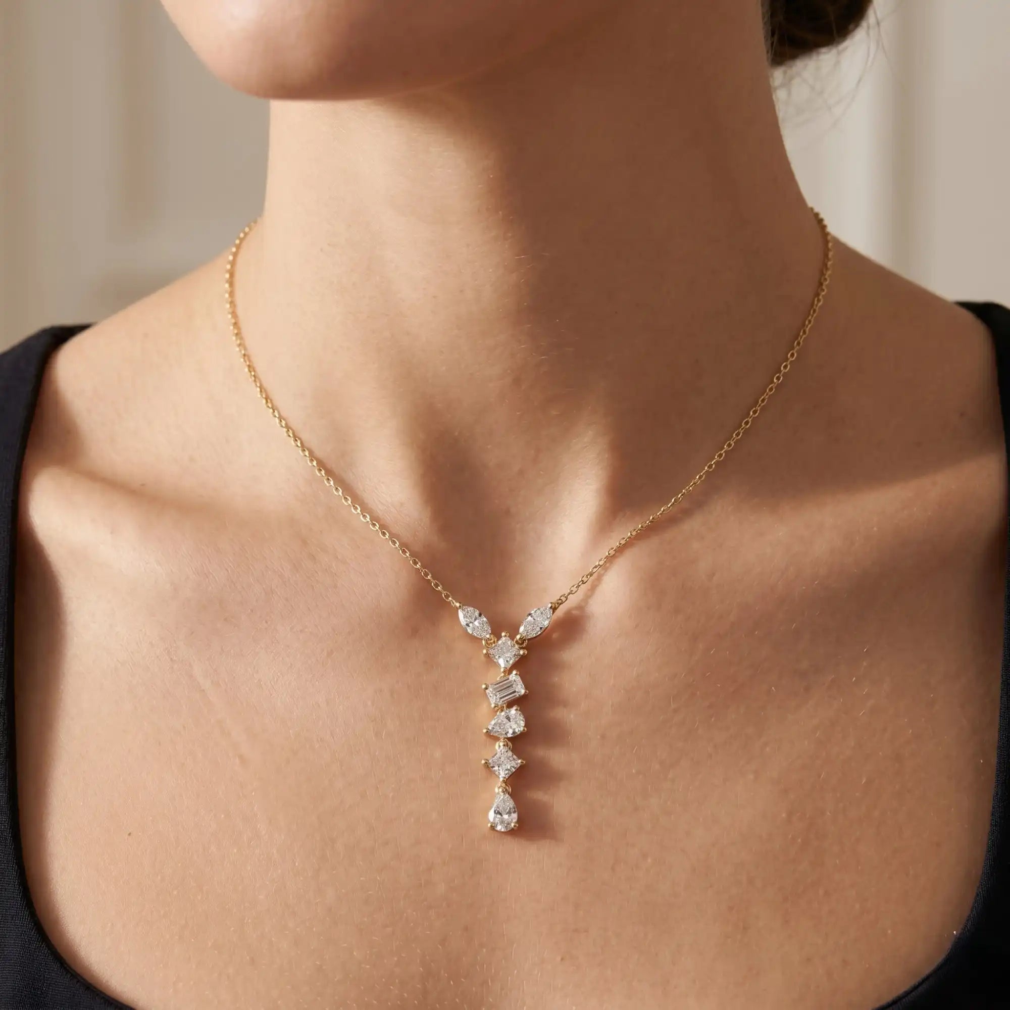 Multi-Shape Diamond Waterfall Necklace | Seraphina