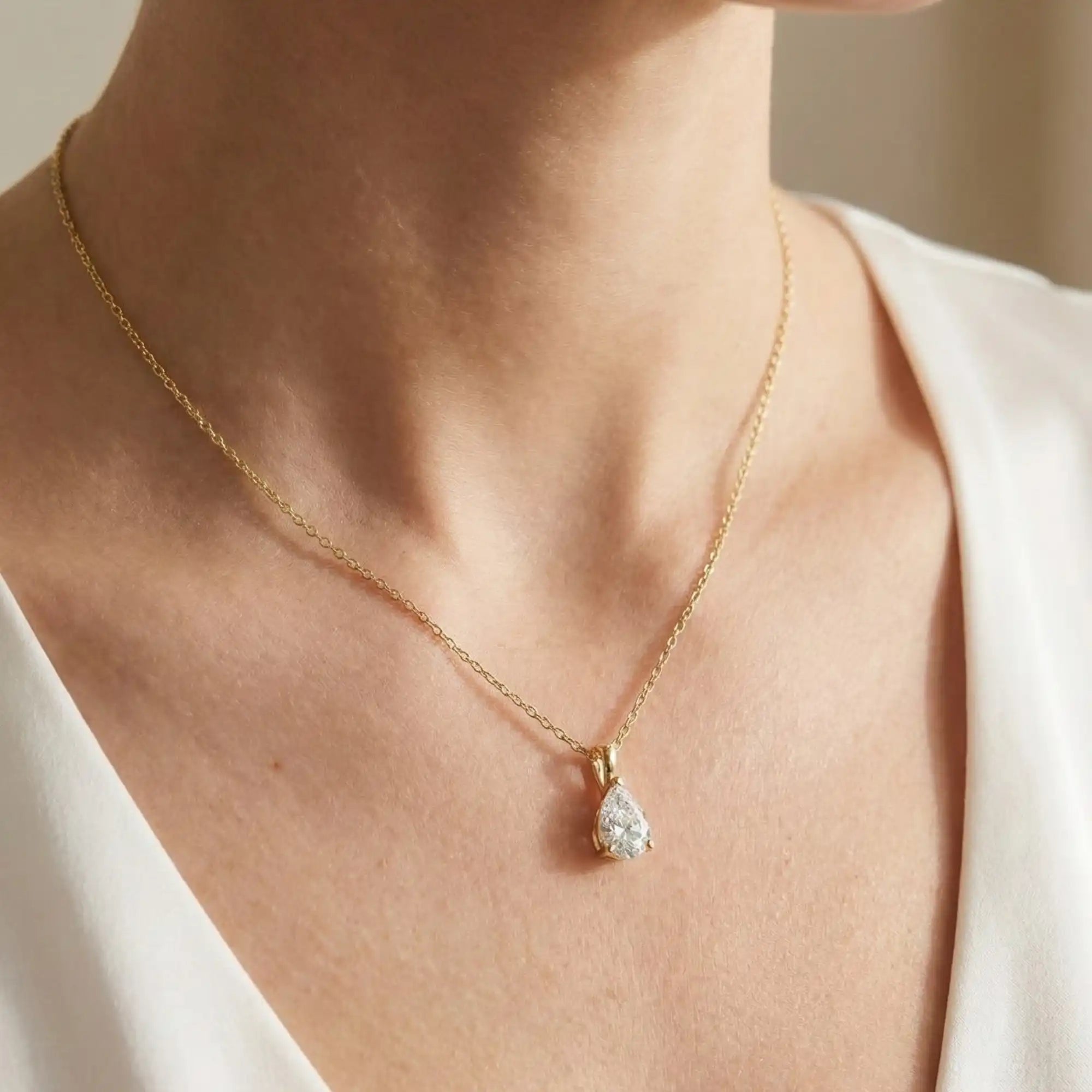 Pear Cut Lab Grown Diamond Solitaire Necklace | Mabeline