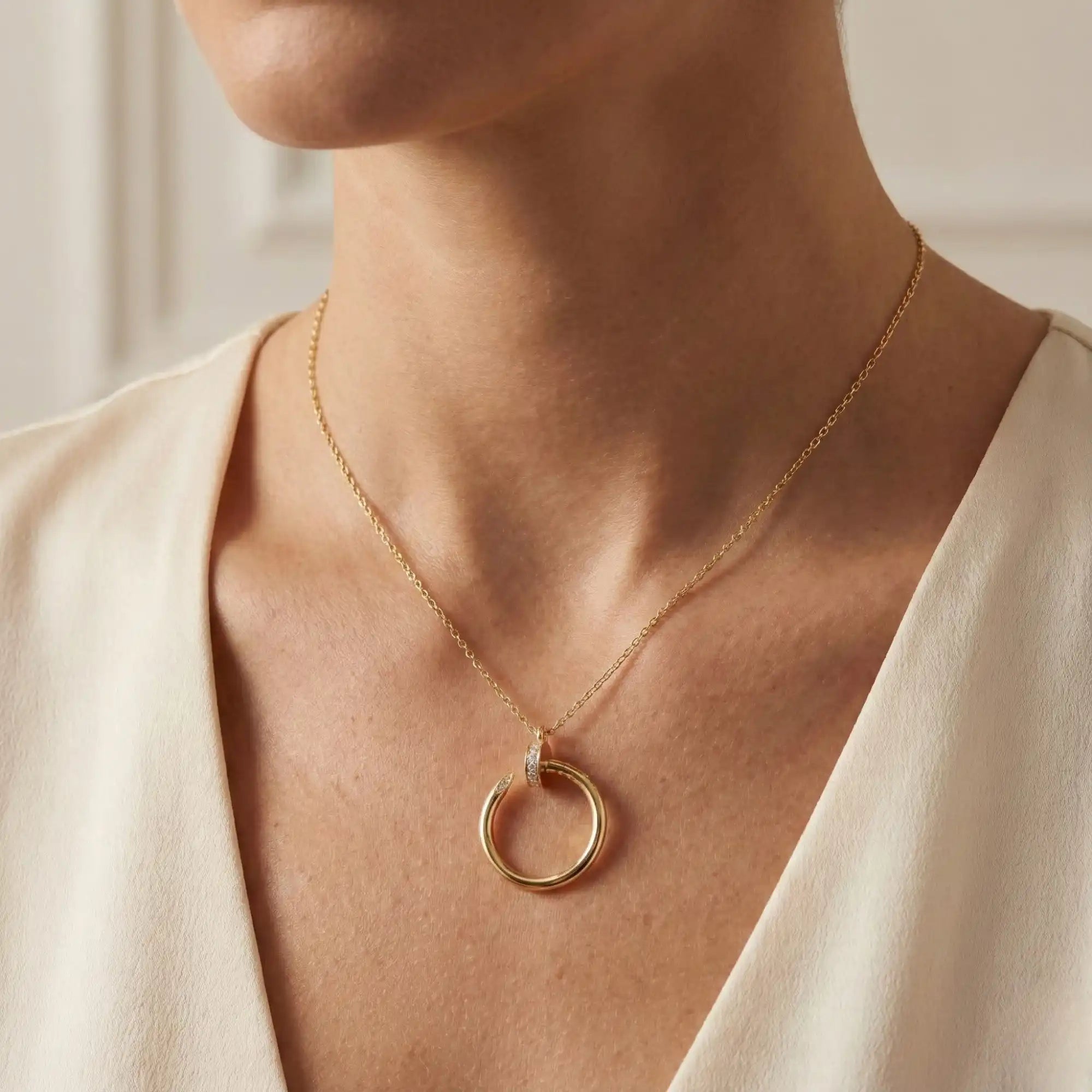 Curved Nail Diamond Pendant Necklace | Avant-Garde Industrial Luxury - Clove
