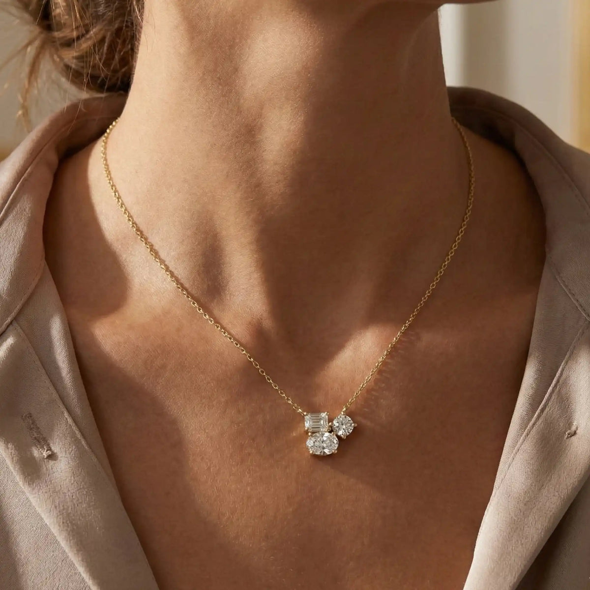 Three-Stone Mixed-Cut Lab Grown Diamond Necklace | Elodie