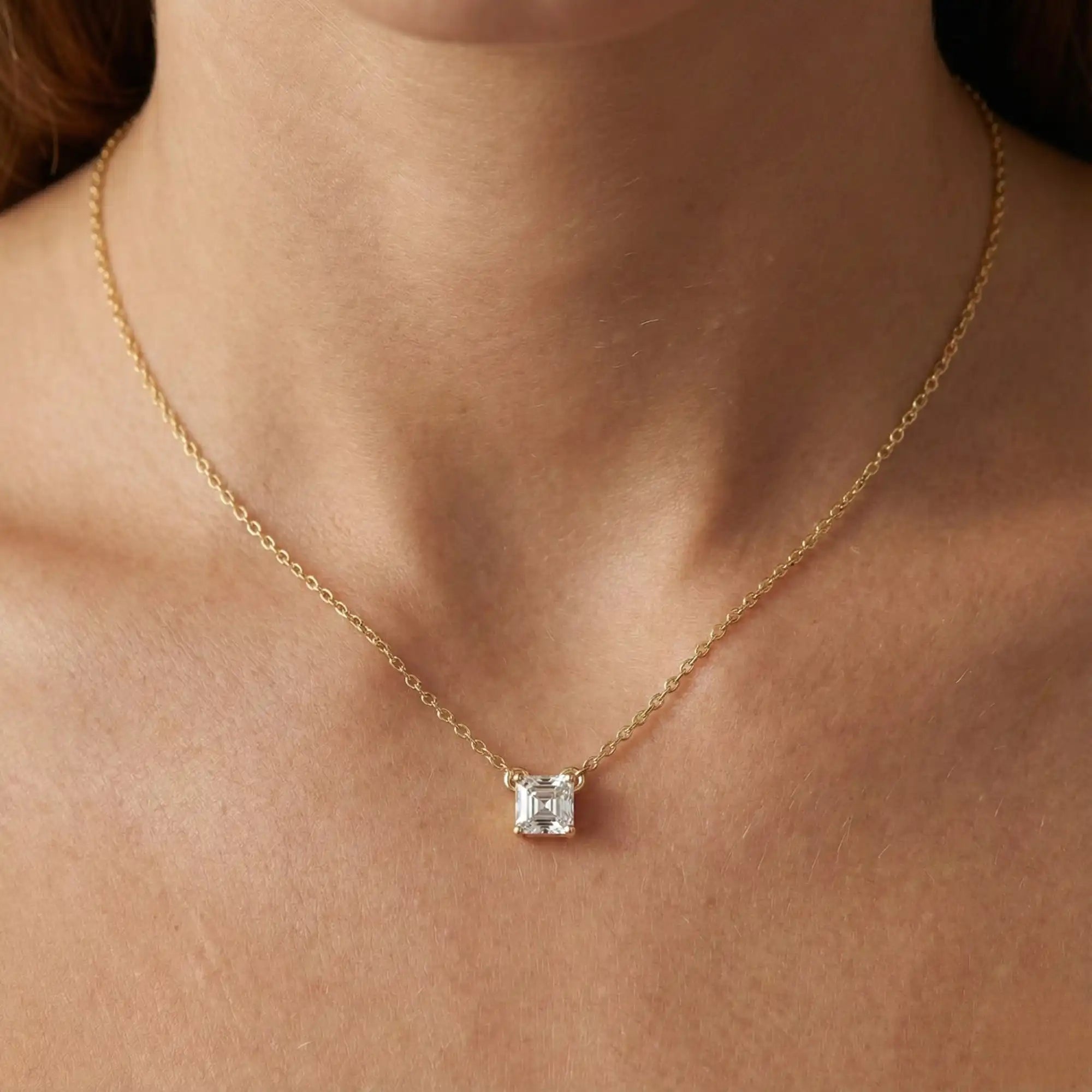 Asscher Cut Lab Grown Diamond Solitaire Necklace | Soleiana