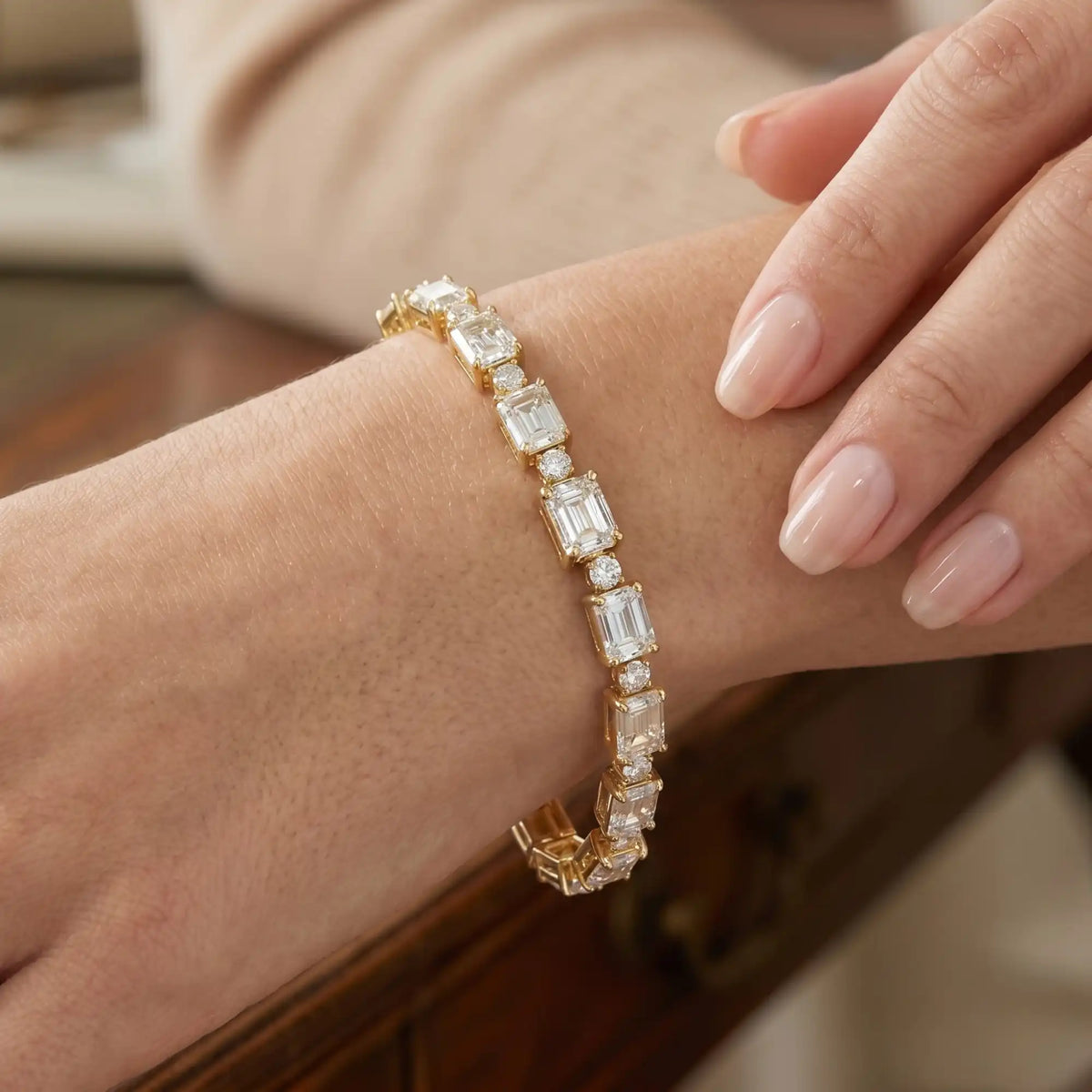 Emerald & Round Brilliant Lab Grown Diamond Tennis Bracelet | Taj