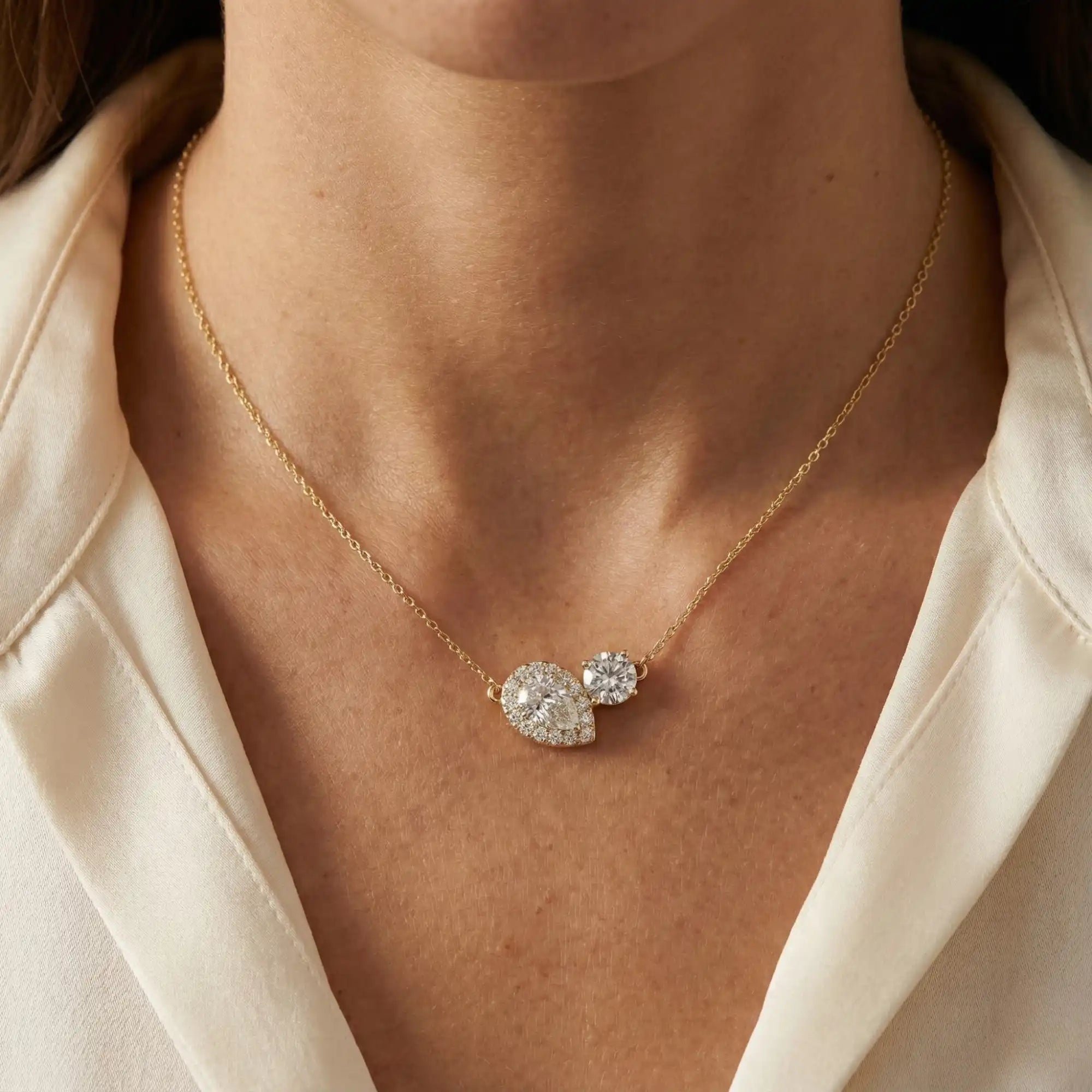 Pear & Round Toi et Moi Lab Grown Diamond Necklace | Anvika