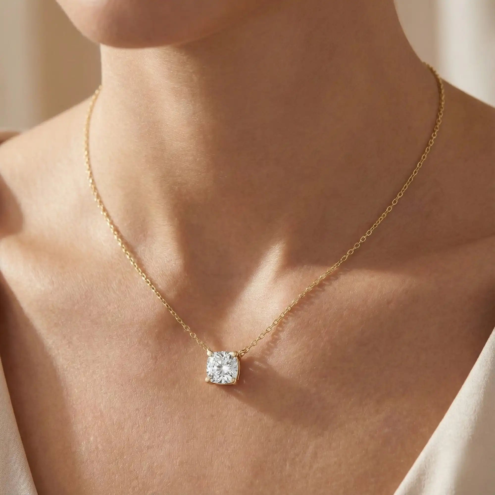 Cushion Cut Lab Grown Diamond Solitaire Necklace | Azalea