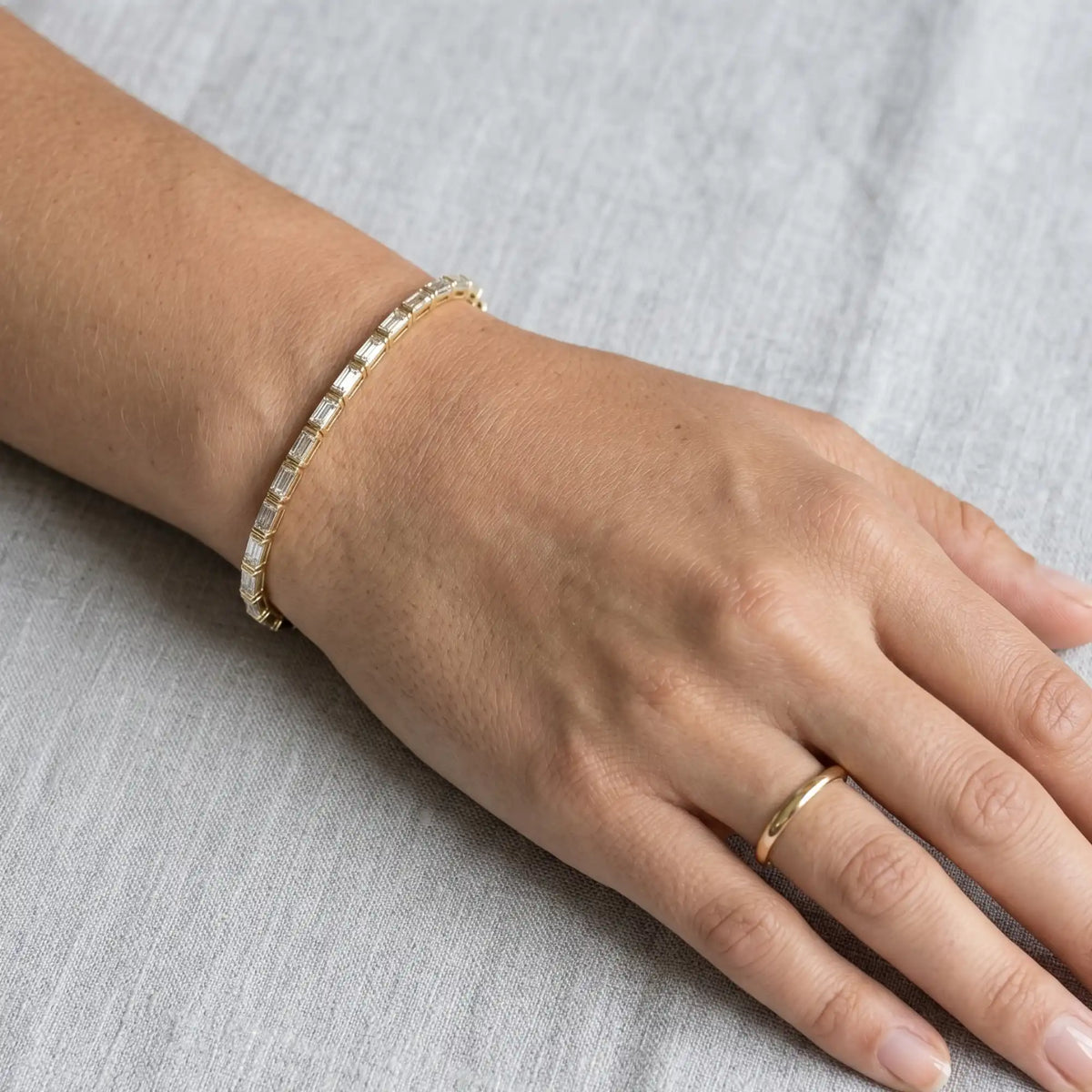 Baguette Cut Lab Diamond Tennis Bracelet | Bar-Set Design - Andes