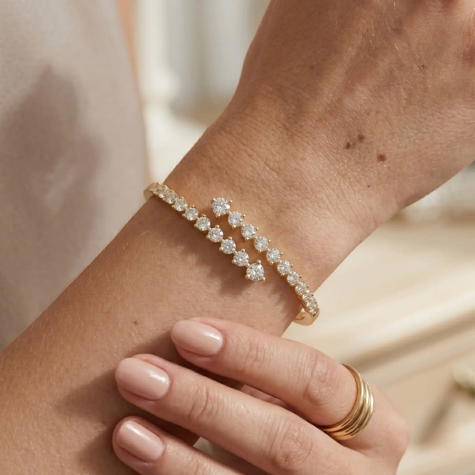 Cascading Diamond Bypass Bangle Bracelet | Dalia