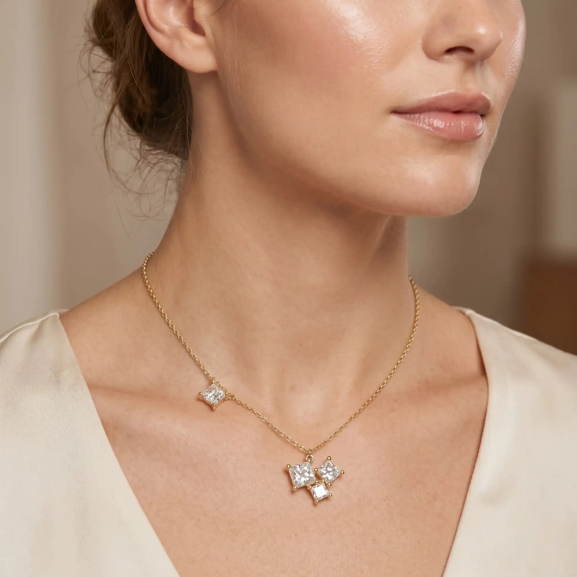 Princess Cut Diamond Cluster Necklace | Aura