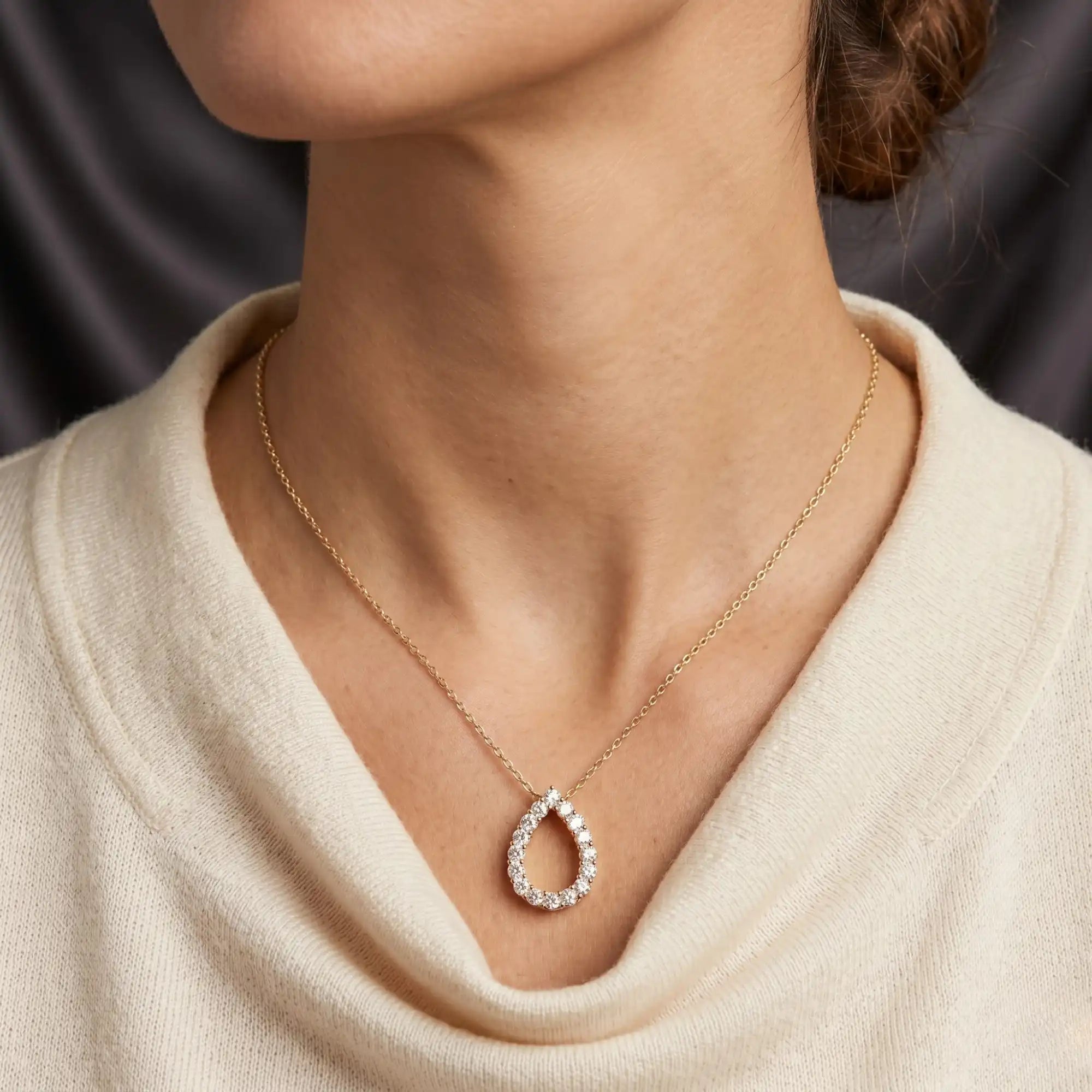 Open Pear Pavé Diamond Necklace | Elara