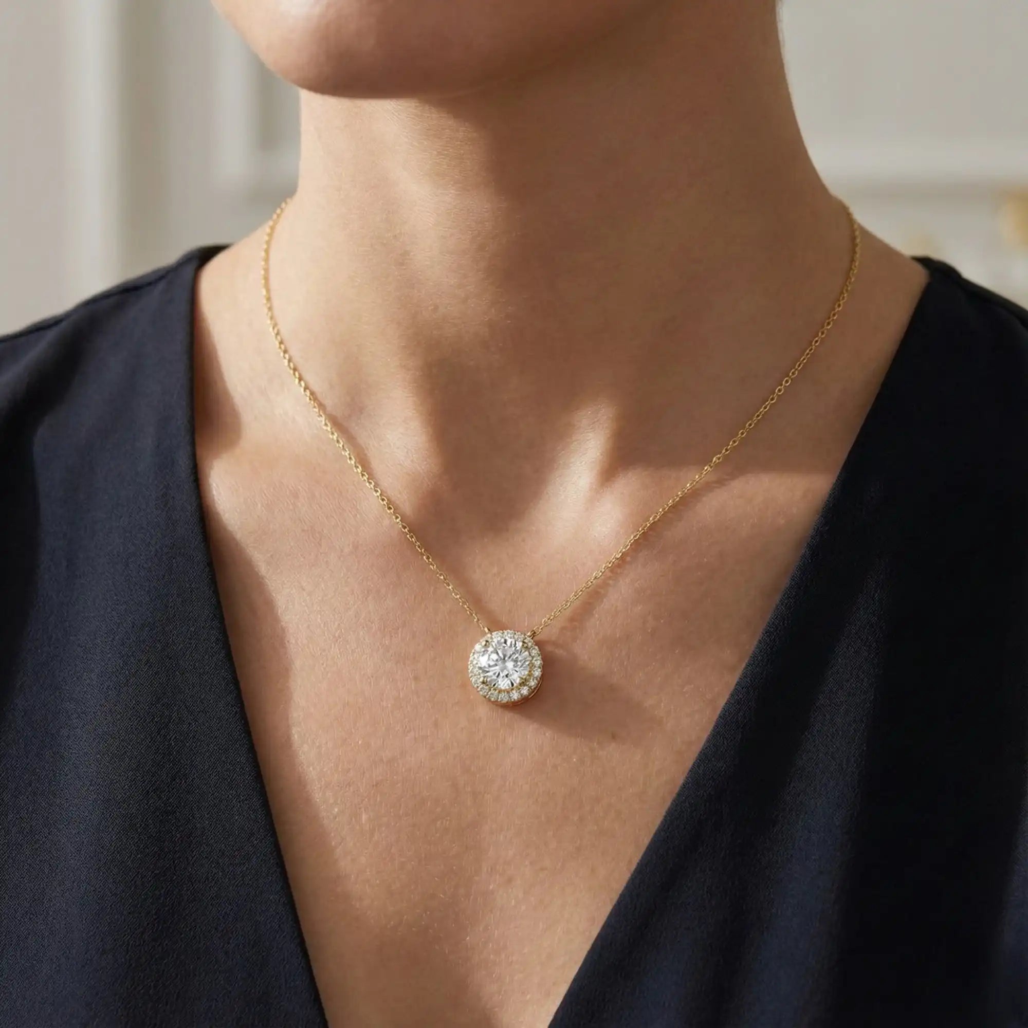 Round Lab Grown Diamond Halo Necklace | Prisma