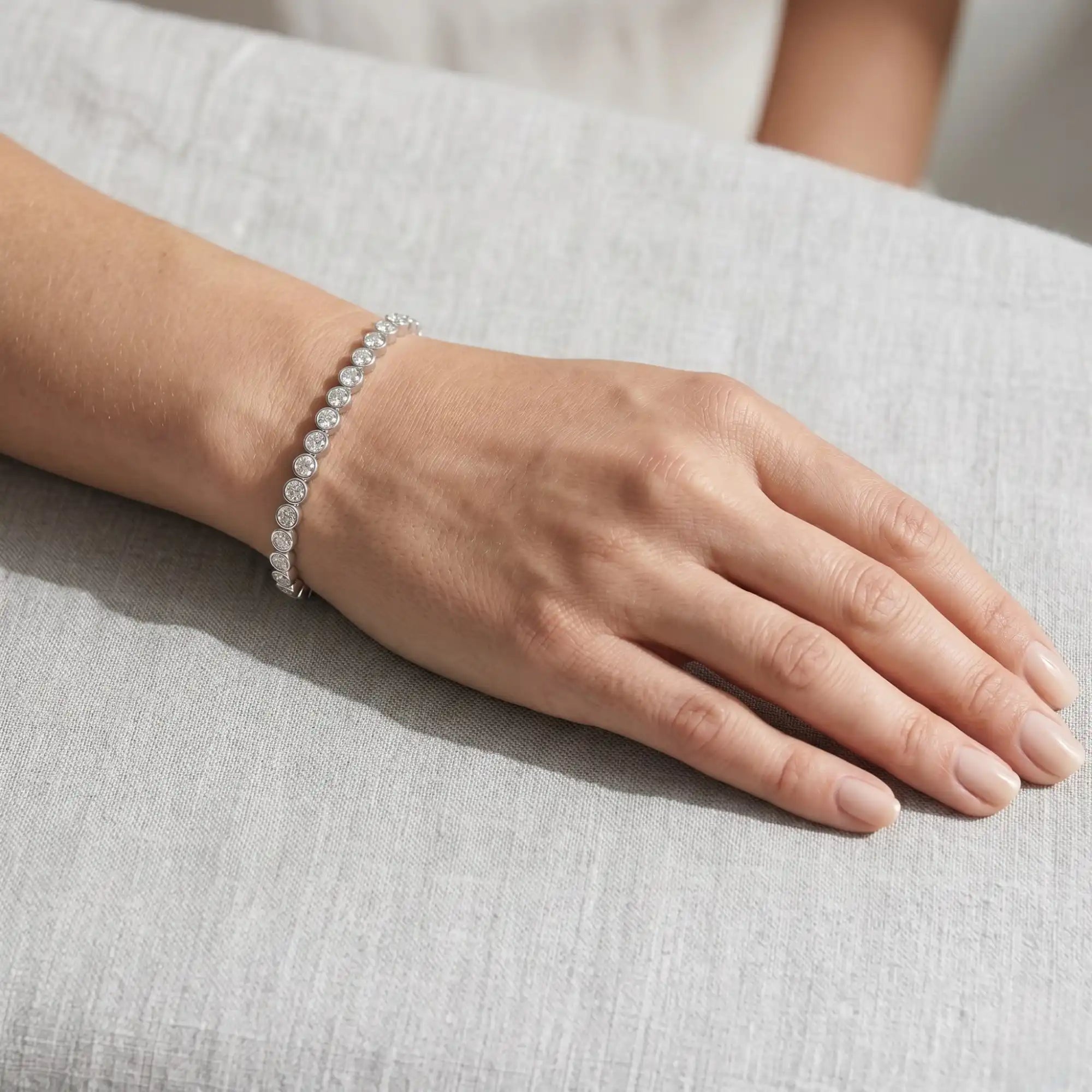 Round Lab Grown Diamond Bezel Tennis Bracelet | Burj