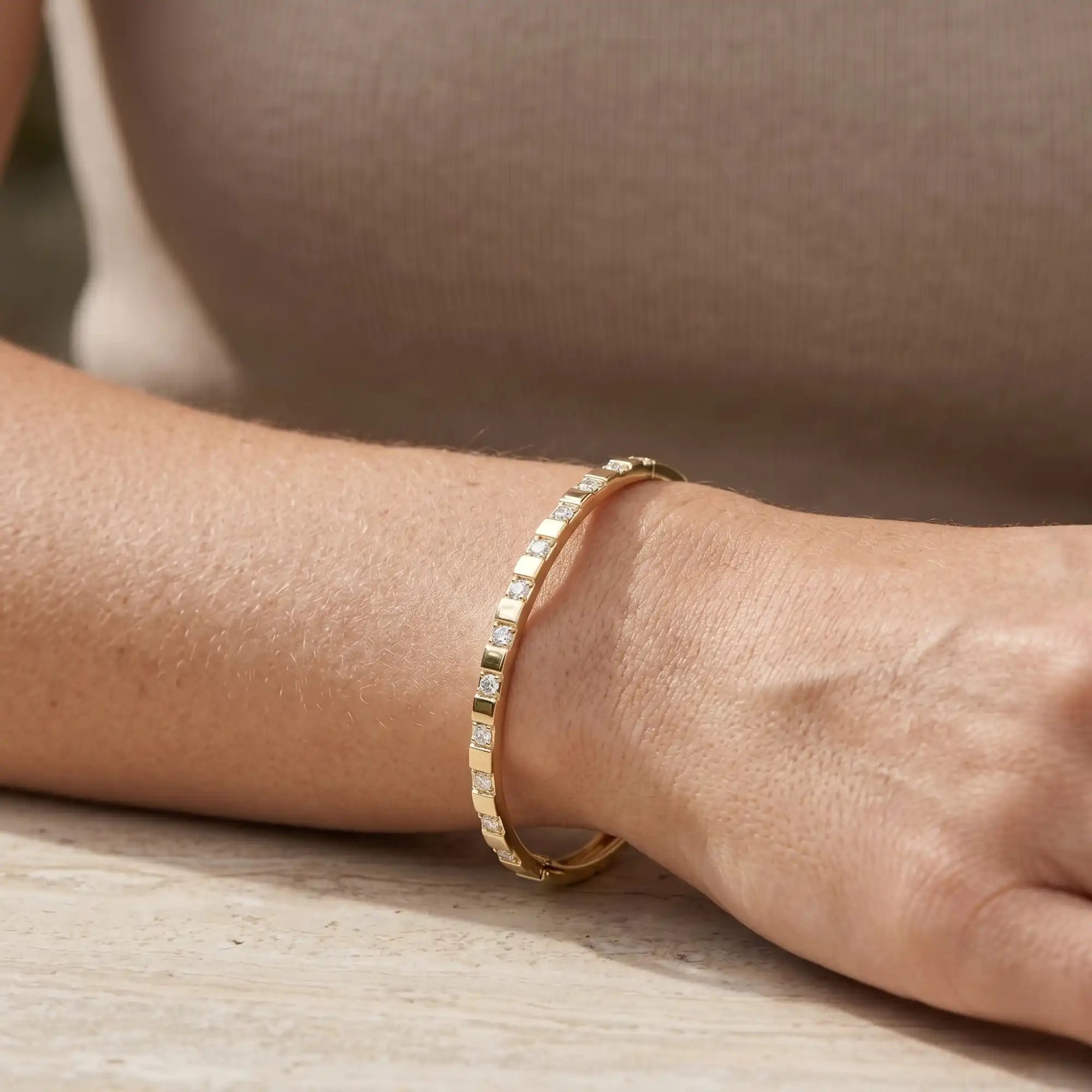 Geometric Column Pavé Bangle | Ines
