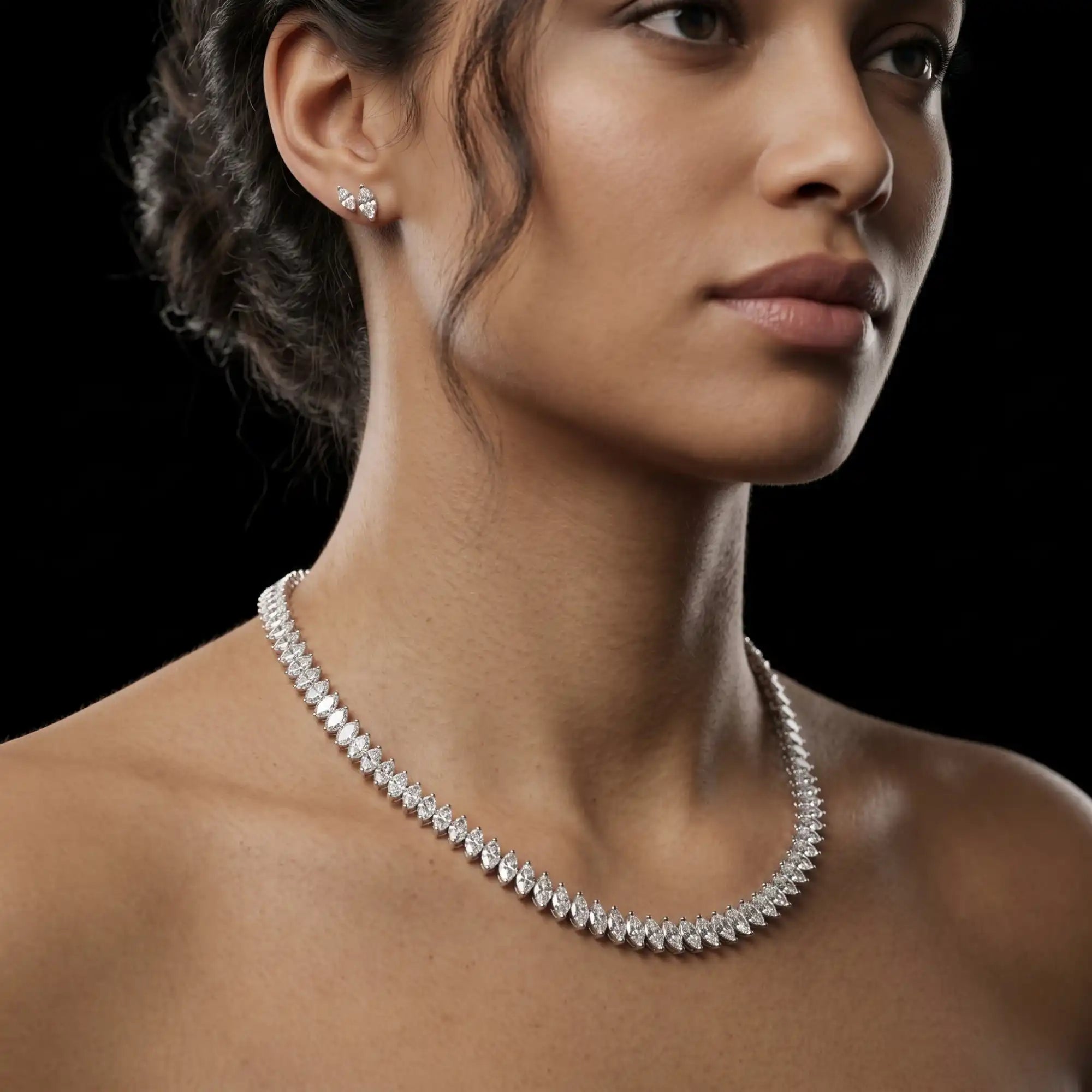 Marquise Lab Grown Diamond Tennis Necklace - 2-Prong No-Flip Design | Briony