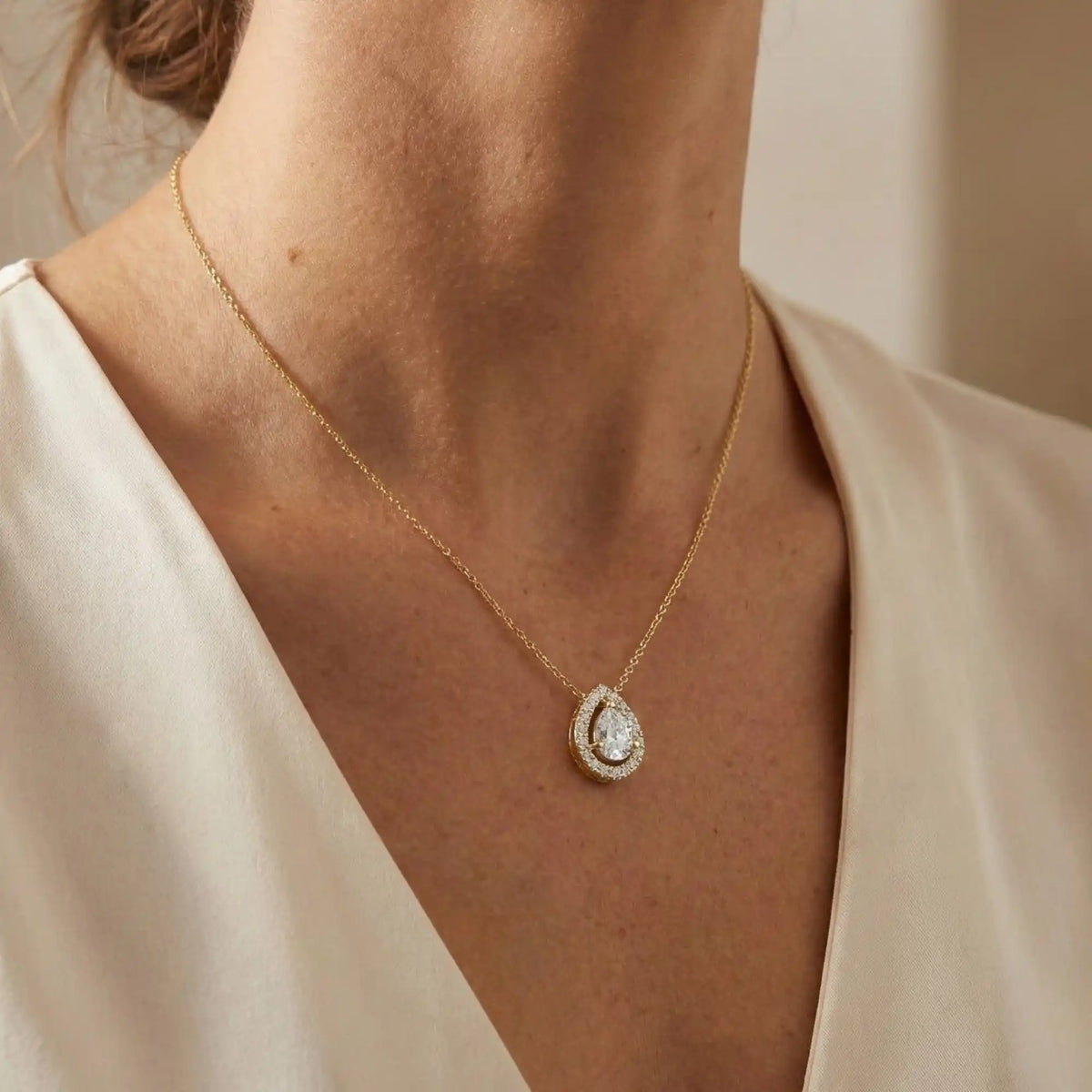 Pear Cut Lab Grown Diamond Halo Necklace | Vanya