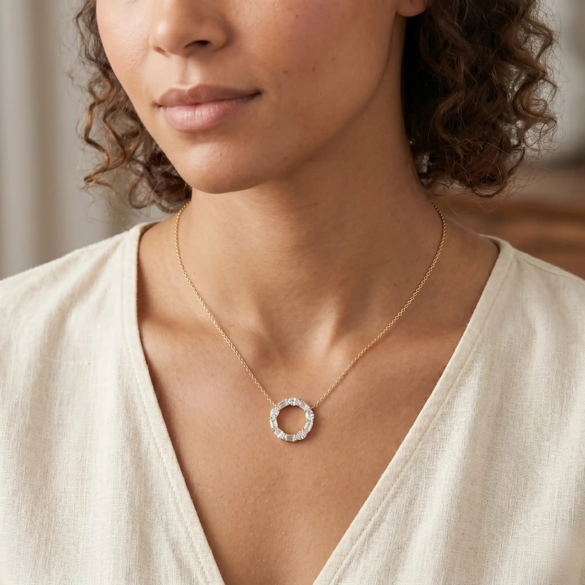 Emerald & Oval Diamond Eternity Circle Necklace | Kirya
