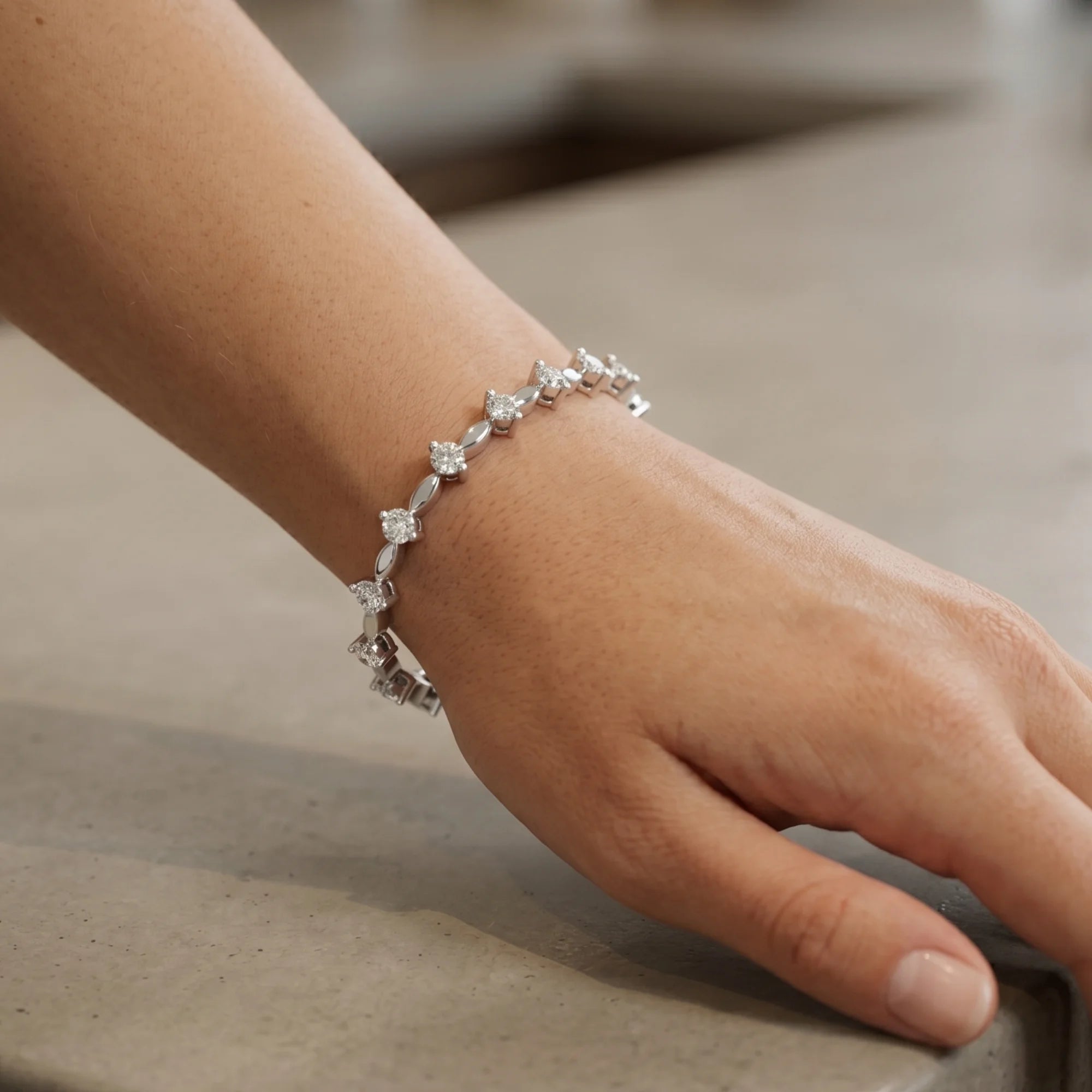 Round Lab Grown Diamond & Marquise Motif Tennis Bracelet | Capri