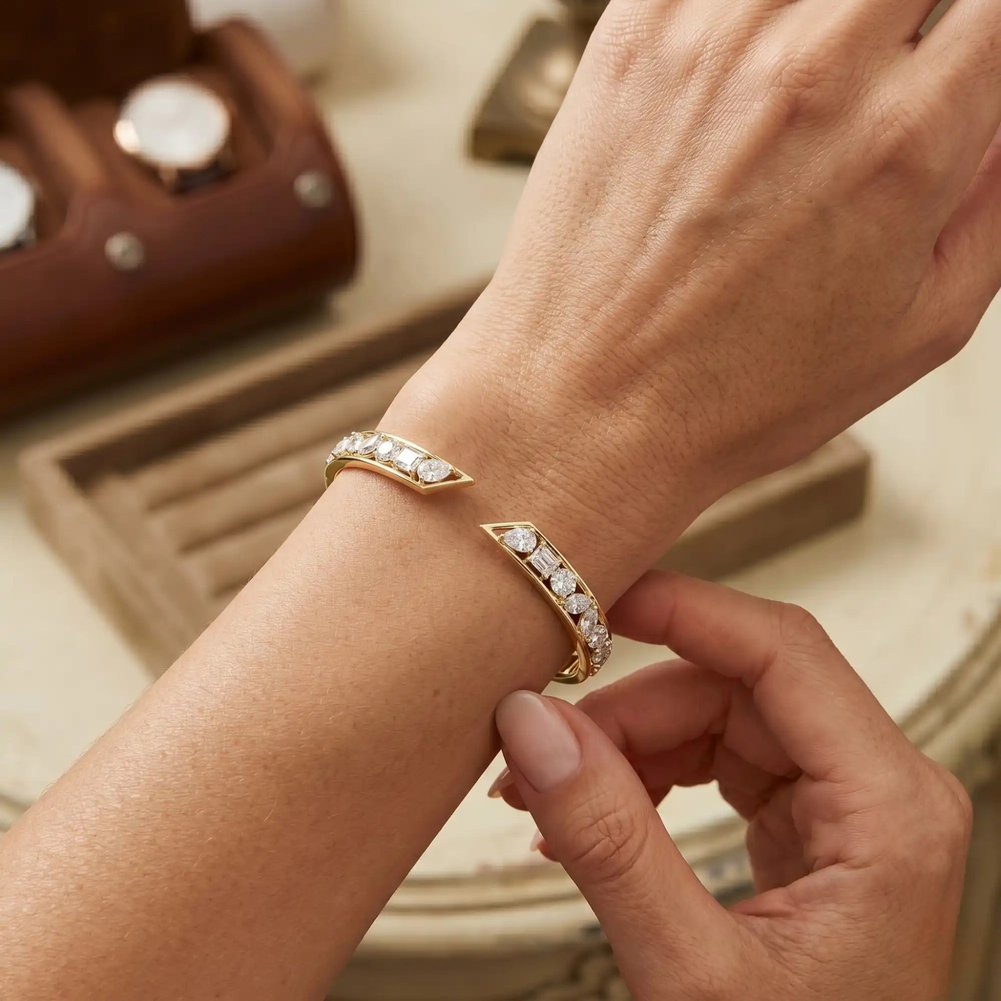 Multi-Shape Mosaic Bangle | Sculptural Symmetry - Chloe