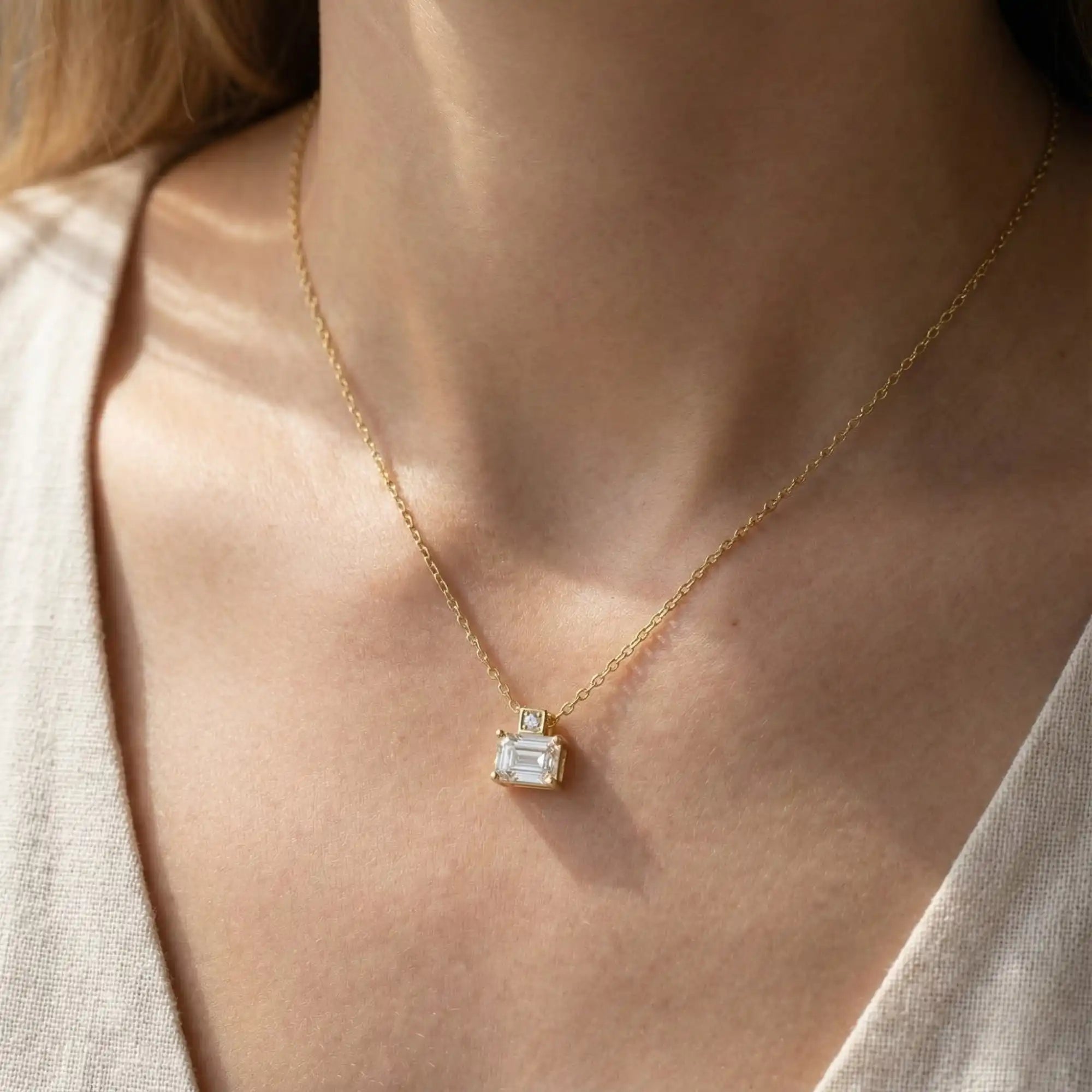 Emerald Cut Lab Grown Diamond Solitaire Necklace | Zephyra