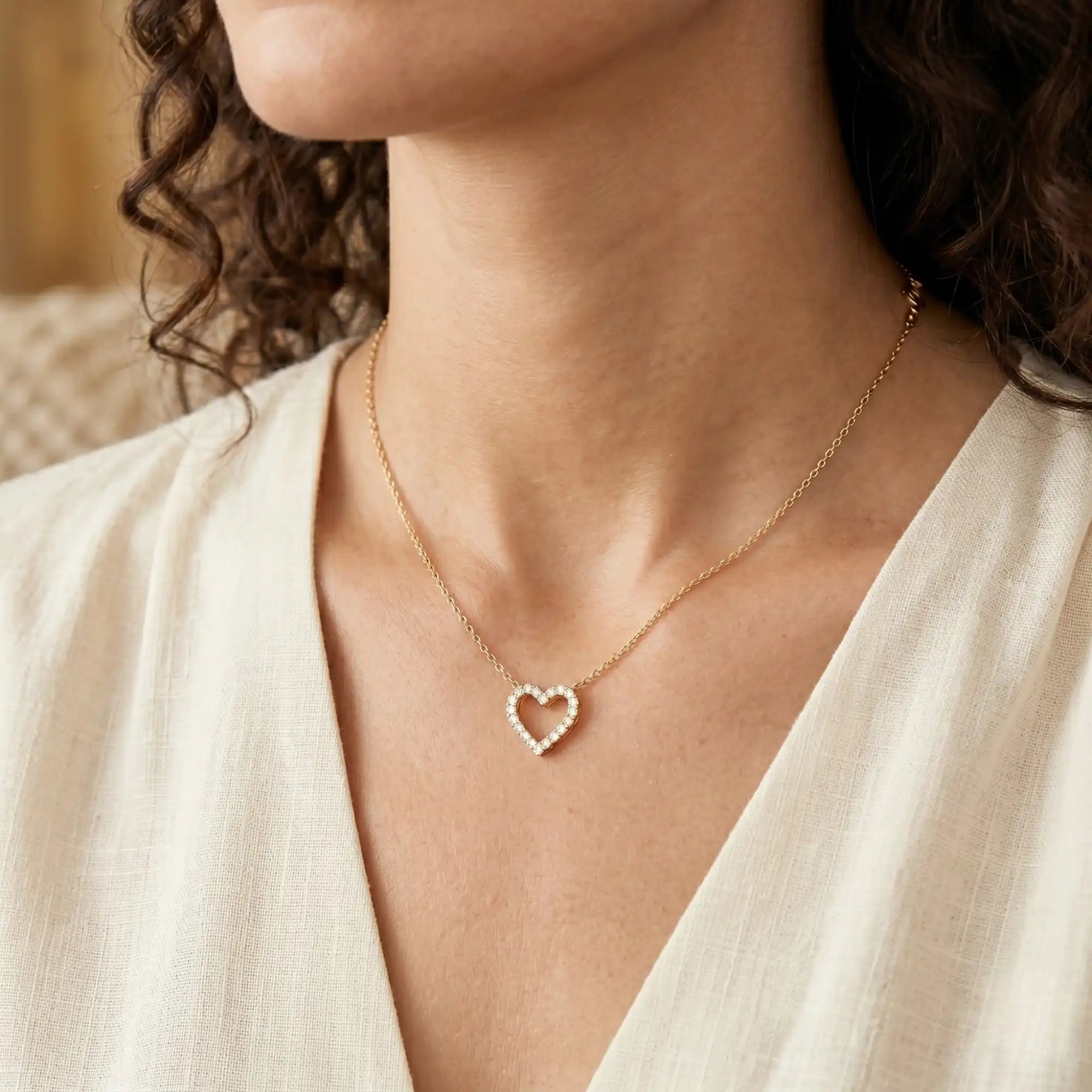 Pavé Heart Lariat Necklace | A Timeless Silhouette of Love - Naina
