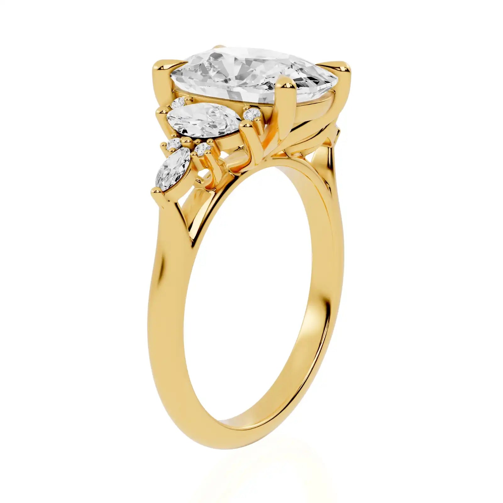 Elongated Cushion Cut Engagement Ring with Marquise Clusters | SantaFe Shine