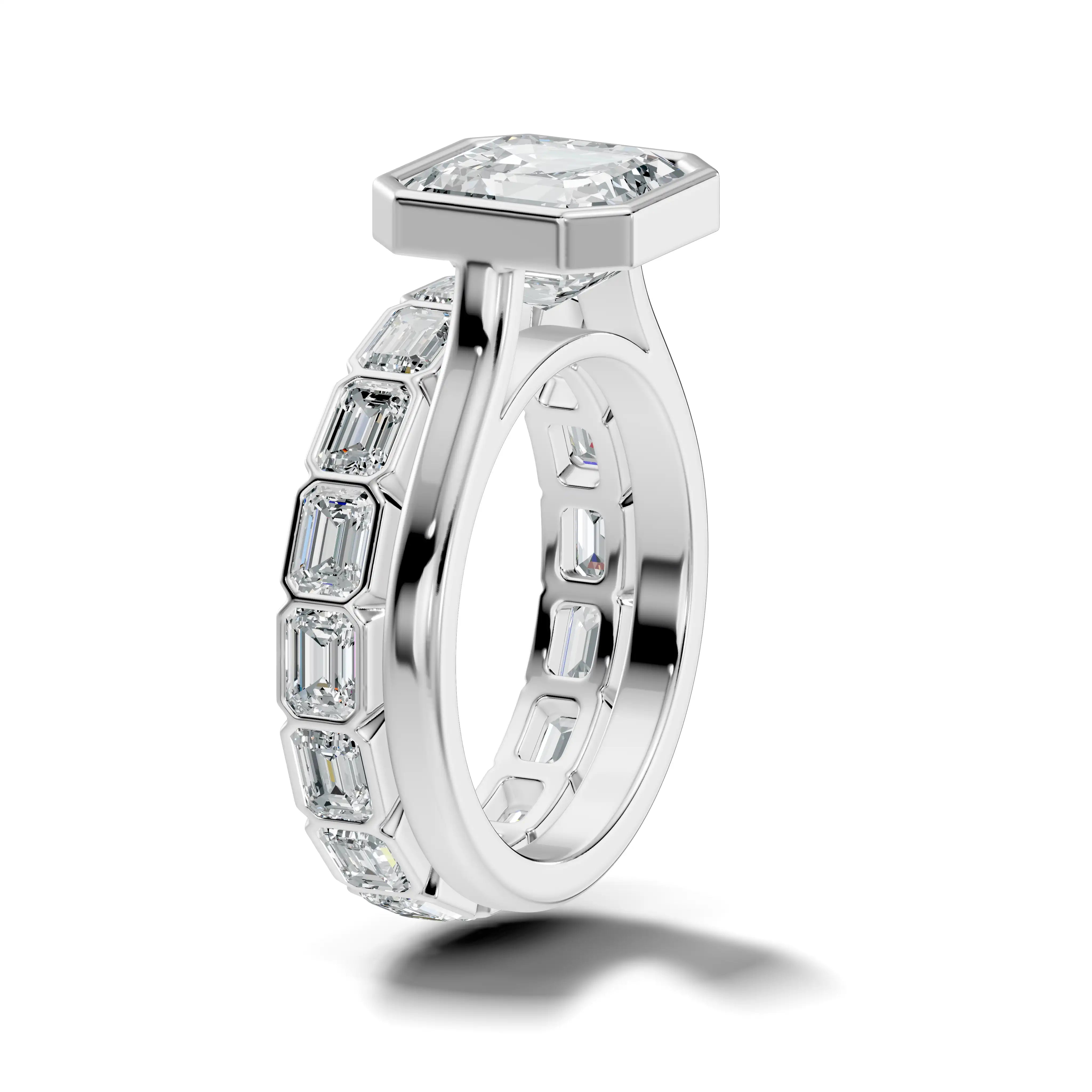 Bezel Set Asscher Cut Lab Grown Diamond Bridal Set | Raigad Radiance