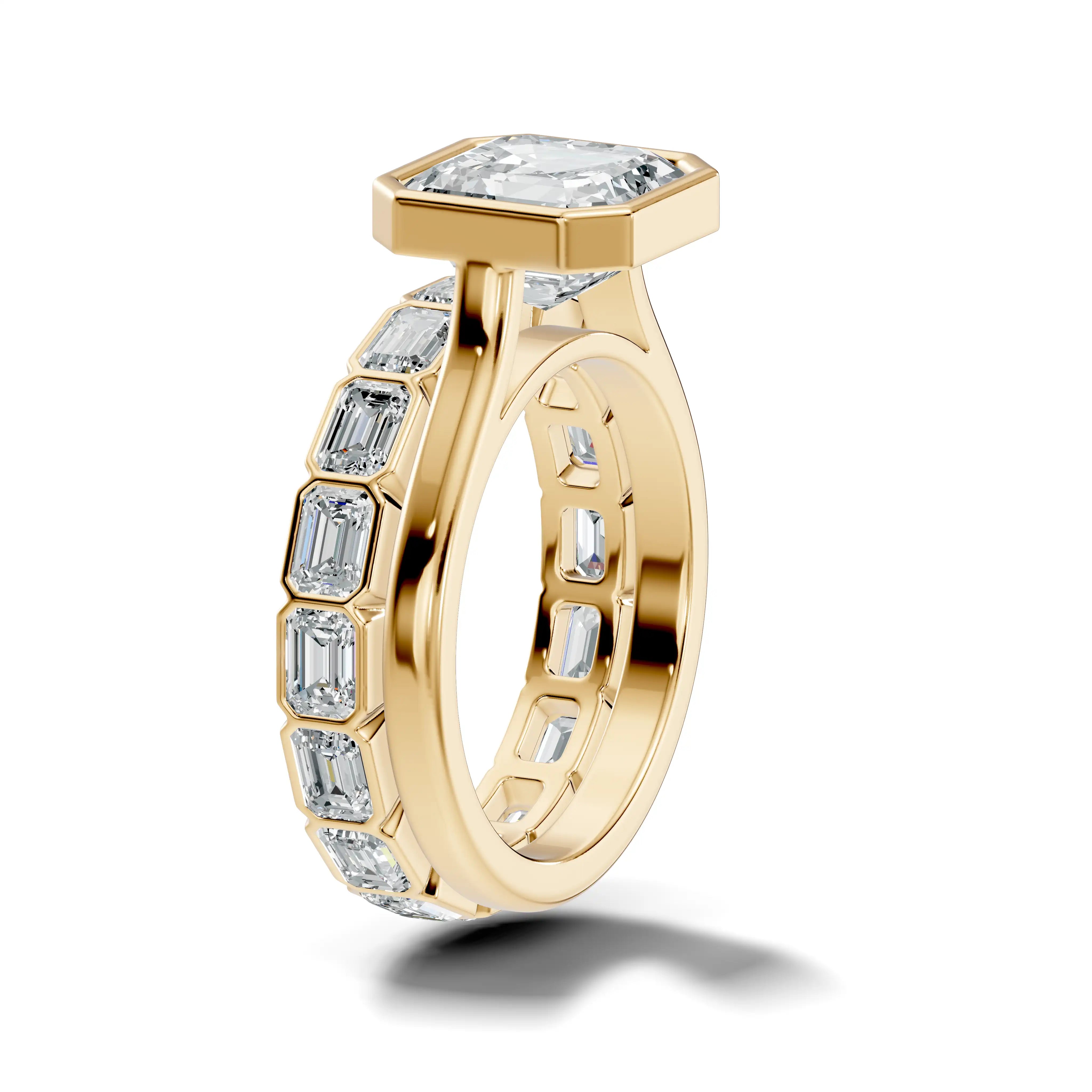 Bezel Set Asscher Cut Lab Grown Diamond Bridal Set | Raigad Radiance